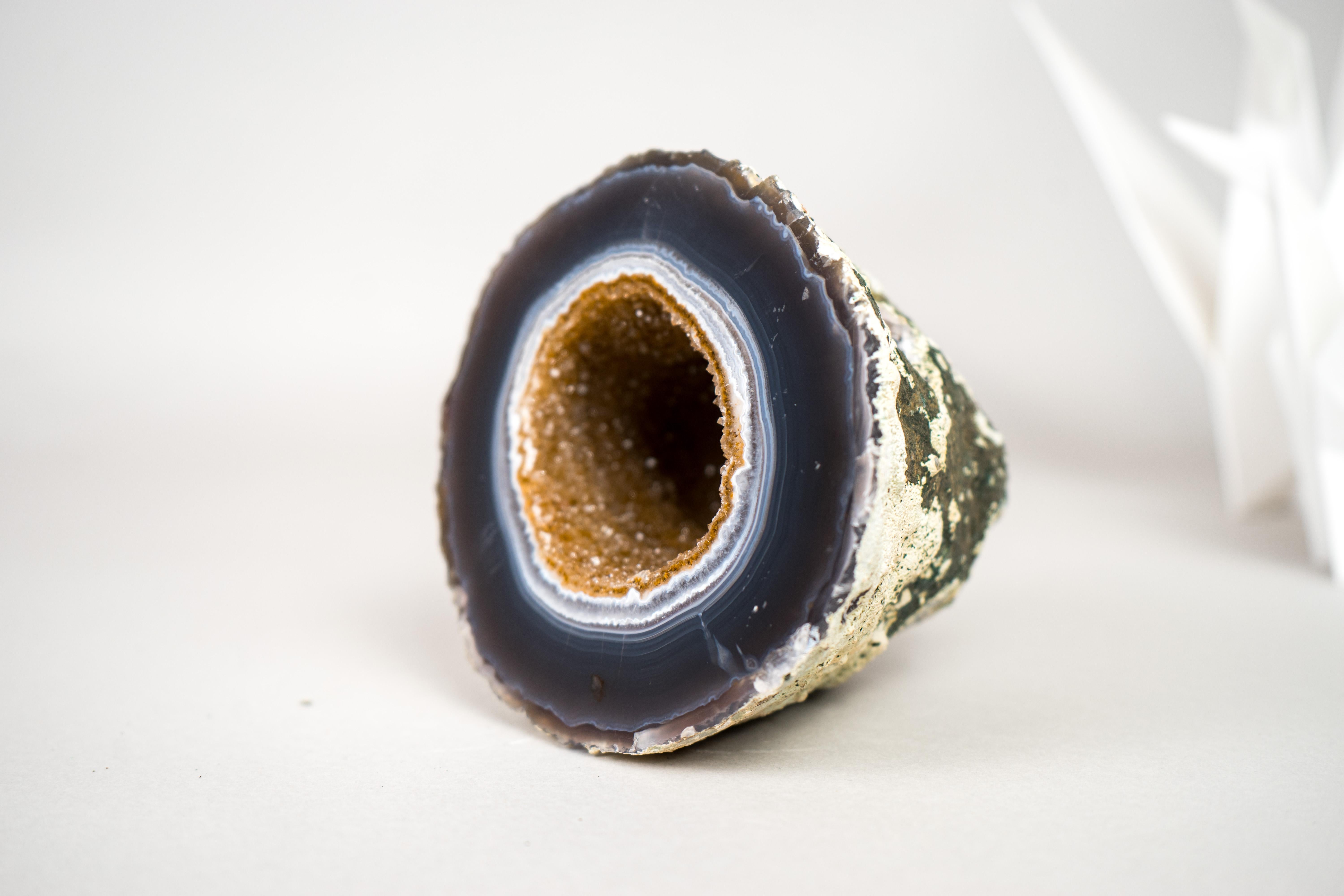 Magnifique petite géode d'agate bleue et blanche avec druzy galaxie dorée Neuf - En vente à Ametista Do Sul, BR