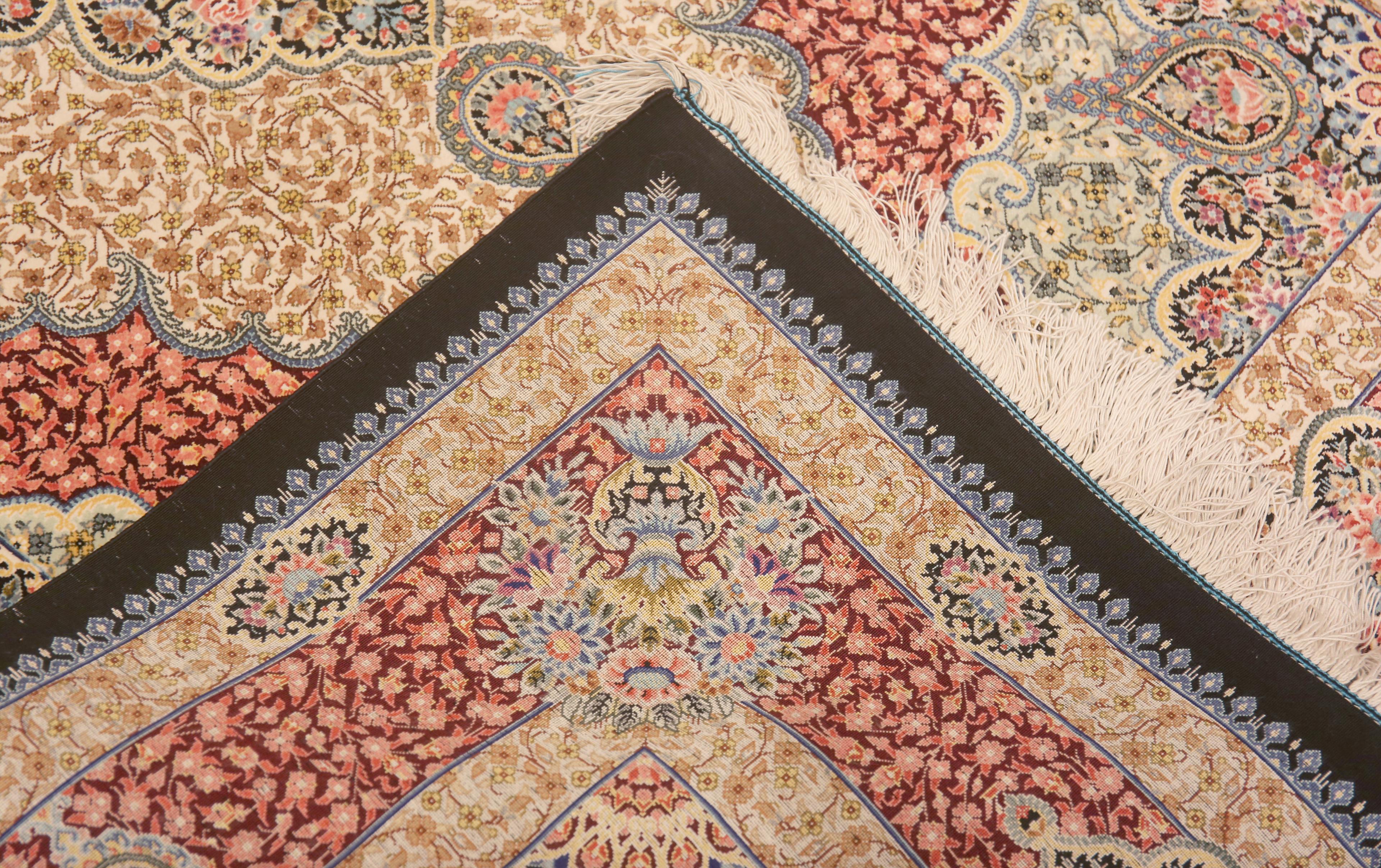 Tabriz Gorgeous Small Fine Luxurious Floral Vintage Persian Silk Qum Rug 3'8