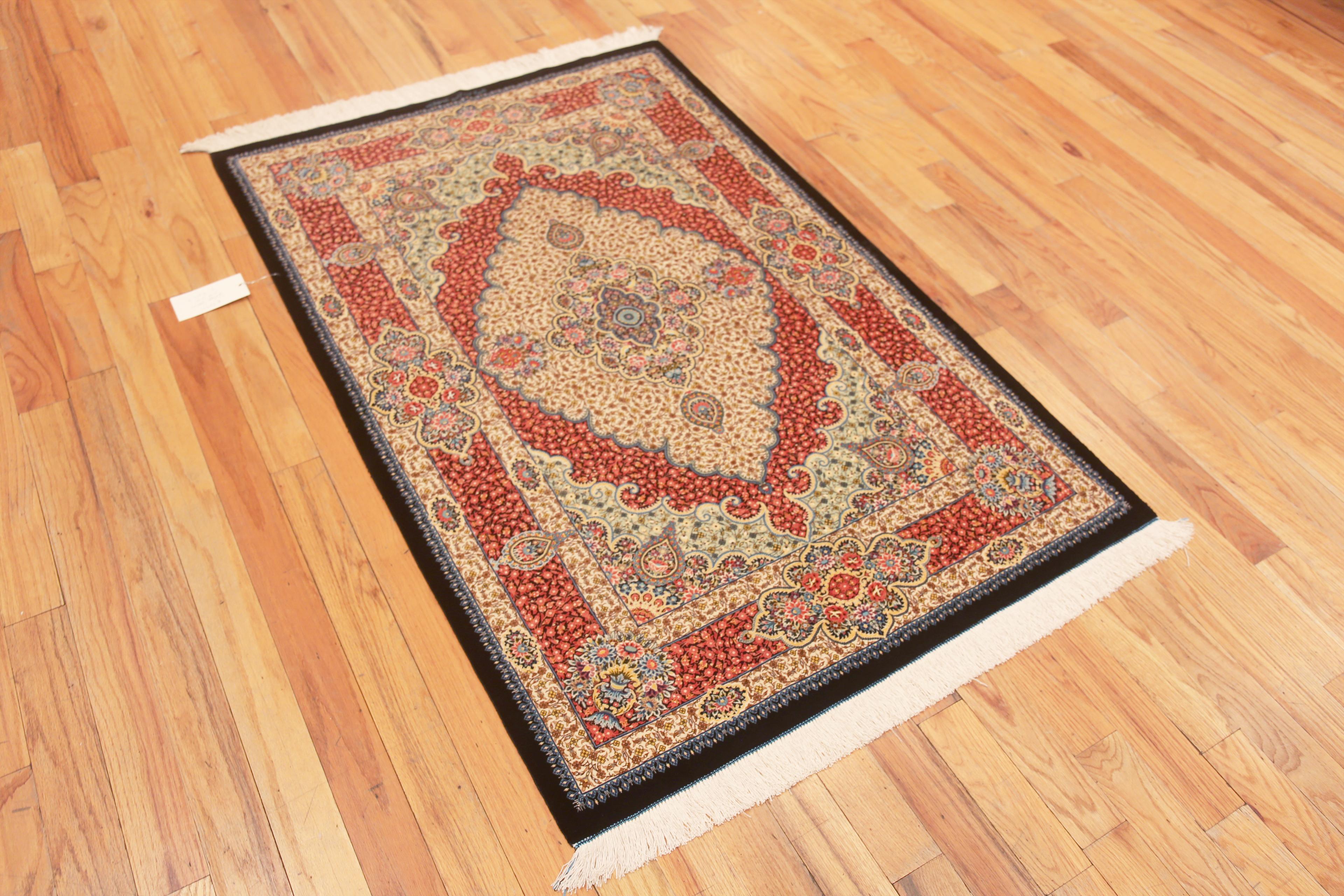 Hand-Knotted Gorgeous Small Fine Luxurious Floral Vintage Persian Silk Qum Rug 3'8