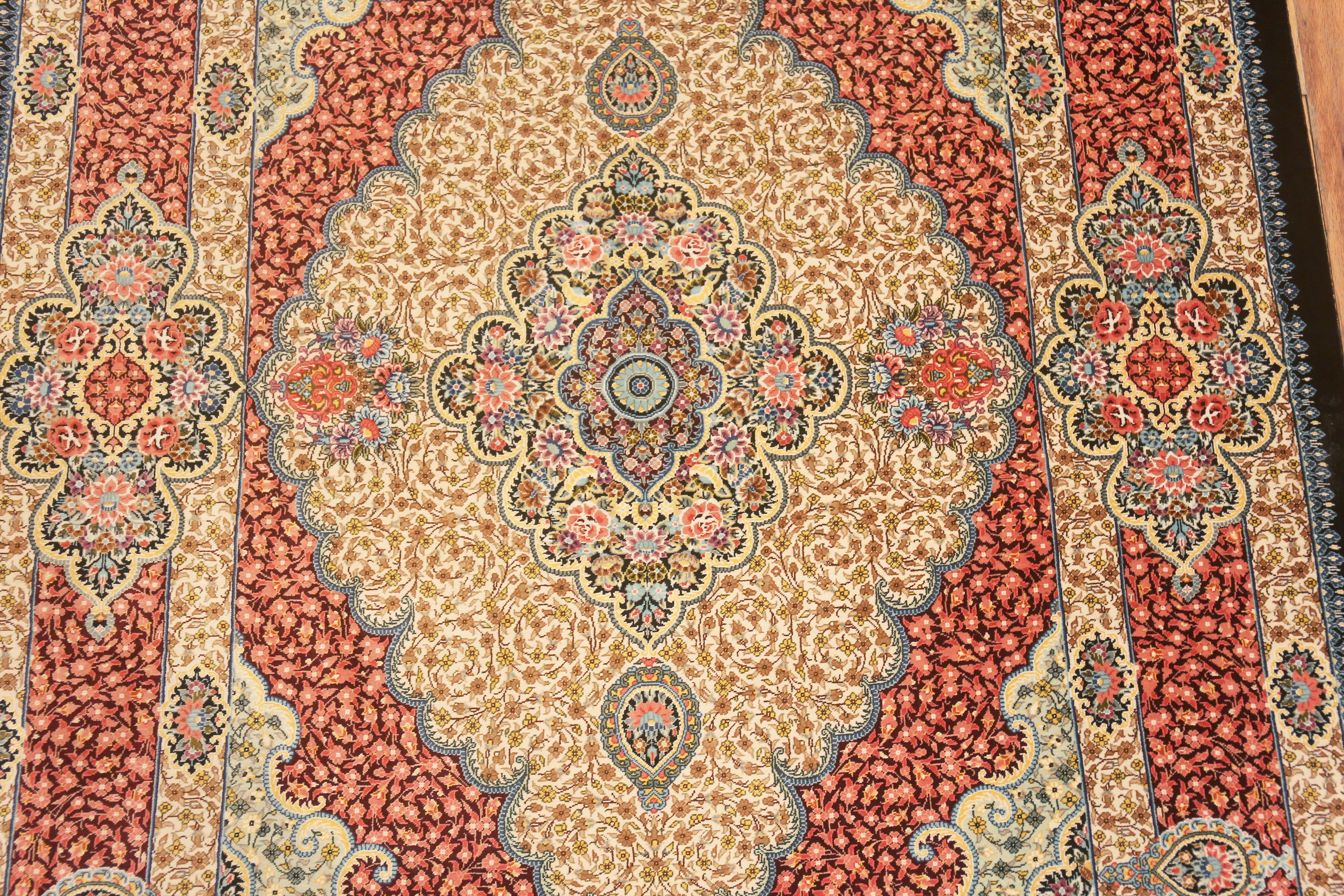 Gorgeous Small Fine Luxurious Floral Vintage Persian Silk Qum Rug 3'8