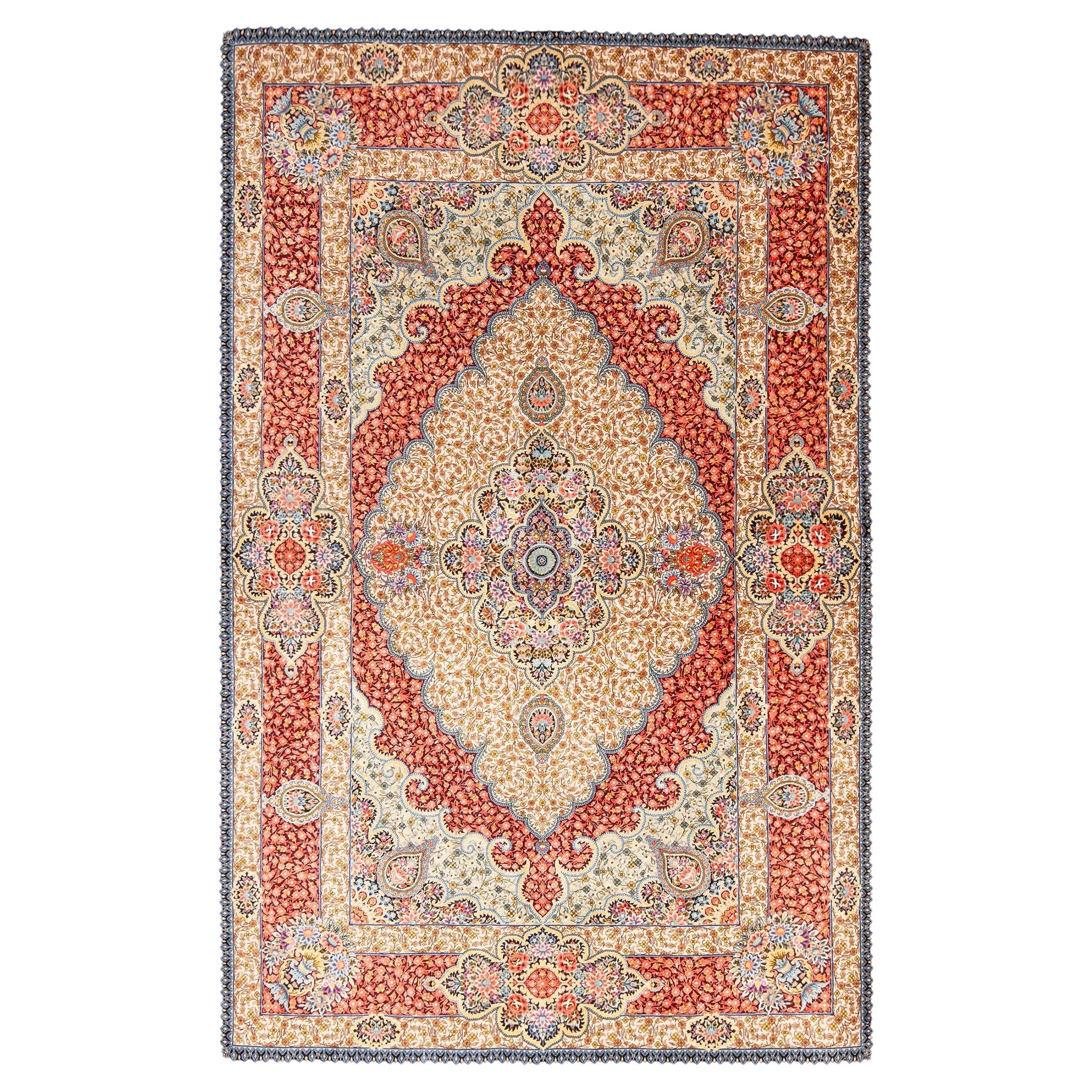 Gorgeous Small Fine Luxurious Floral Vintage Persian Silk Qum Rug 3'8" x 5'7" For Sale