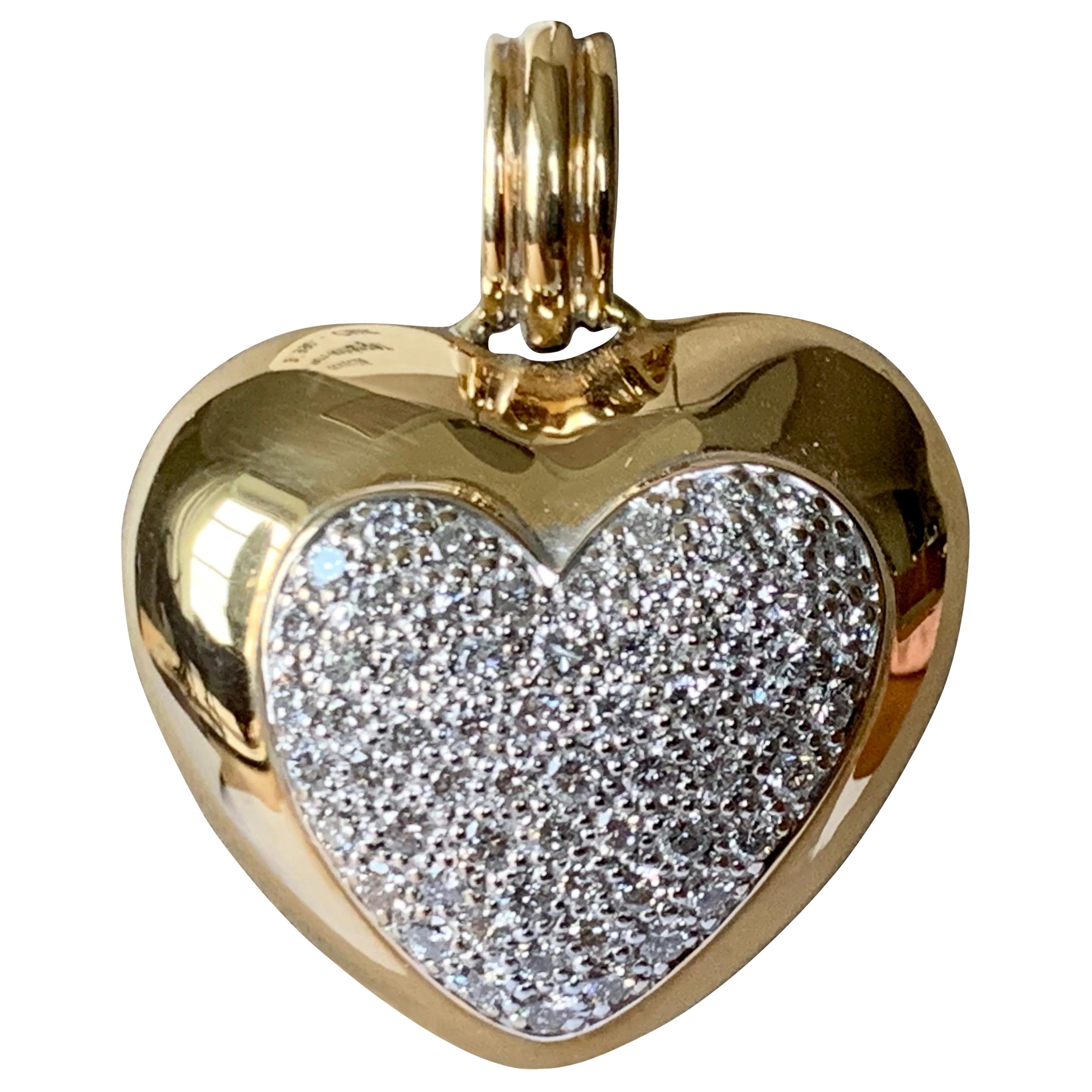 Gorgeous Solid 18 Karat Gold Diamond Heart Pendant with Clip Device For Sale