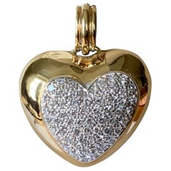 Retro Gorgeous Solid 18 Karat Gold Diamond Heart Pendant with Clip Device