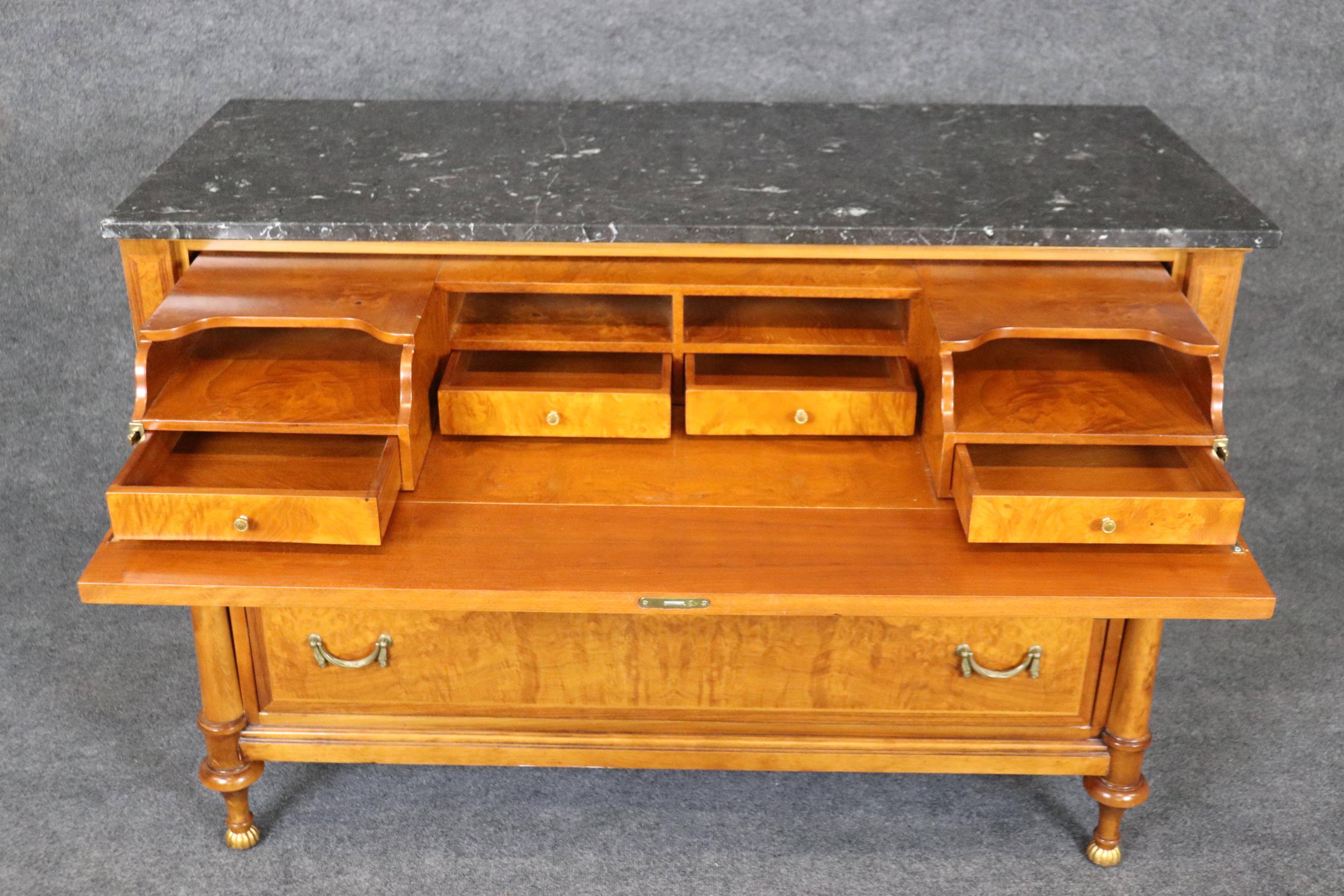 Directoire Gorgeous Solid Cherry Signed Francesco Molon Marble Top Butlers Commode Desk  For Sale
