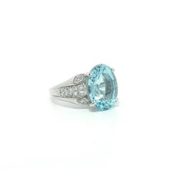Gorgeous Solid Well Made Platinum 6.95ctw Oval Aquamarine & Diamond Ring