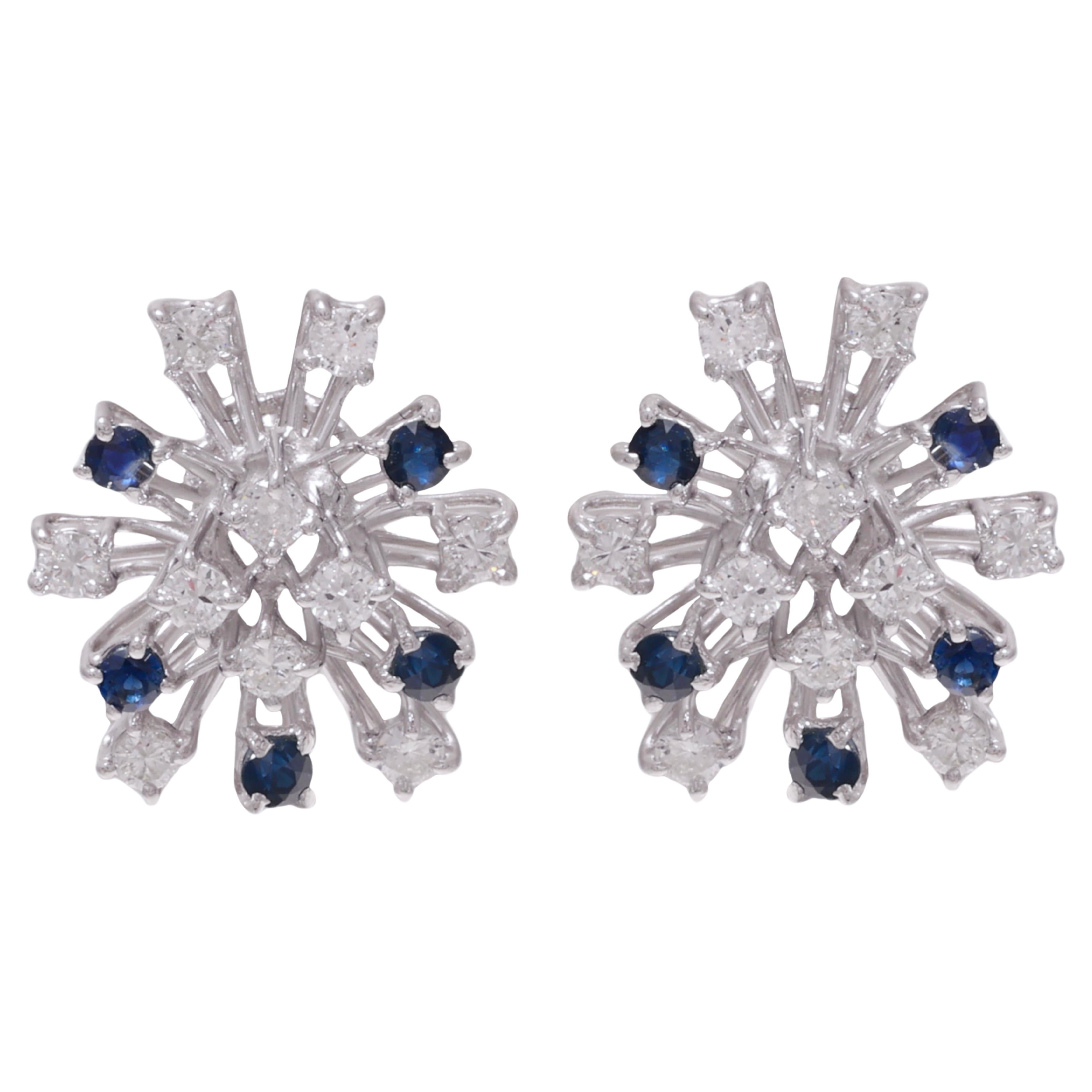 Superbes boucles d'oreilles scintillantes serties de diamants et de saphirs