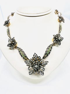Gorgeous Sterling Silver, 18K Yellow Gold, Diamond & Emerald 10 station Necklace