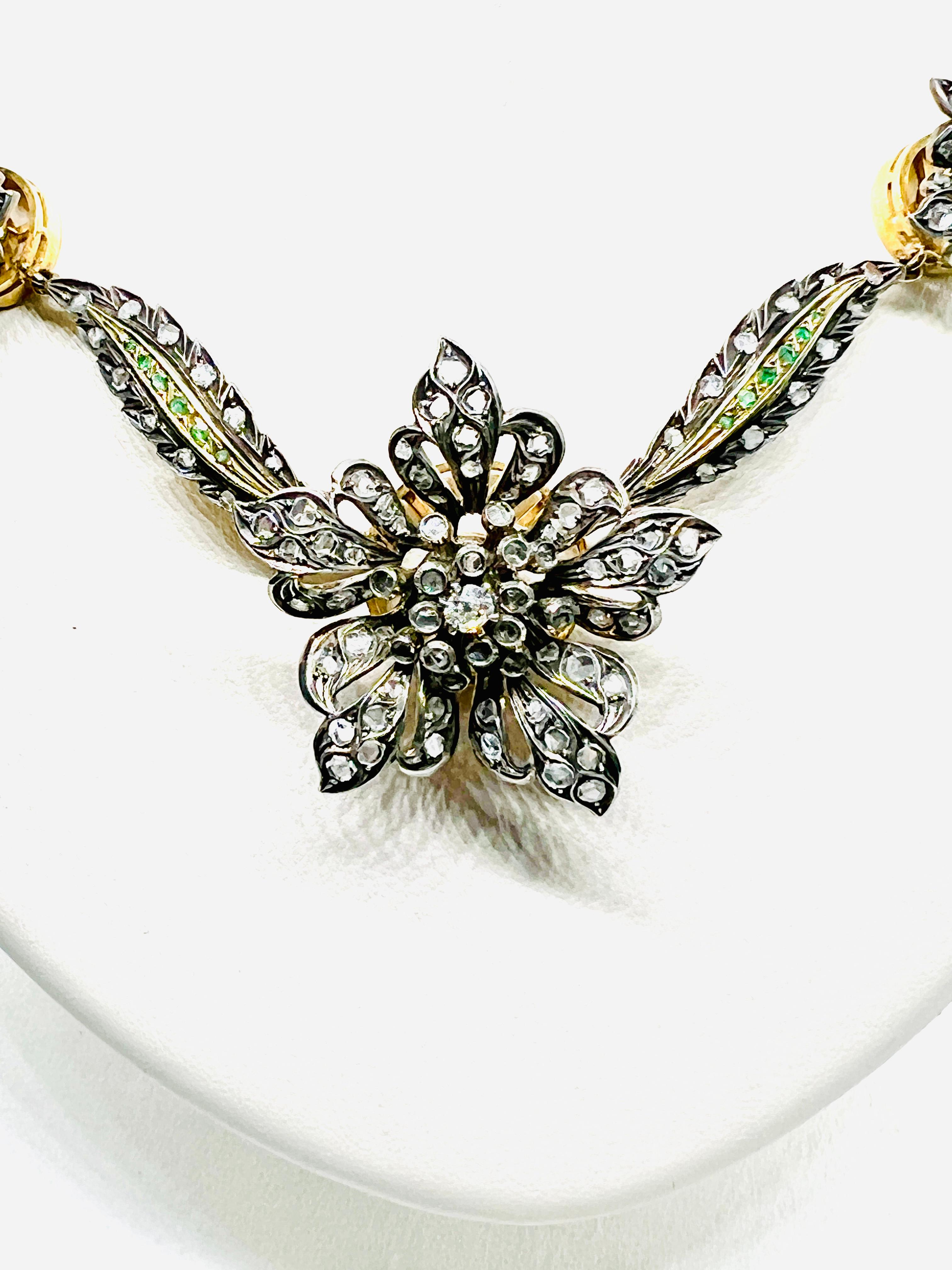 Gorgeous Sterling Silver, 18K Yellow Gold, Diamond & Emerald 10 station Necklace In Excellent Condition For Sale In Birmingham, AL