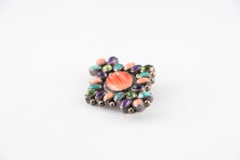 Gorgeous Sterling Silver Brooch with Various Bezel Set Gemstones