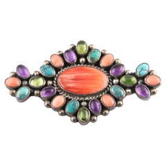 Gorgeous Sterling Silver Brooch with Various Bezel Set Gemstones