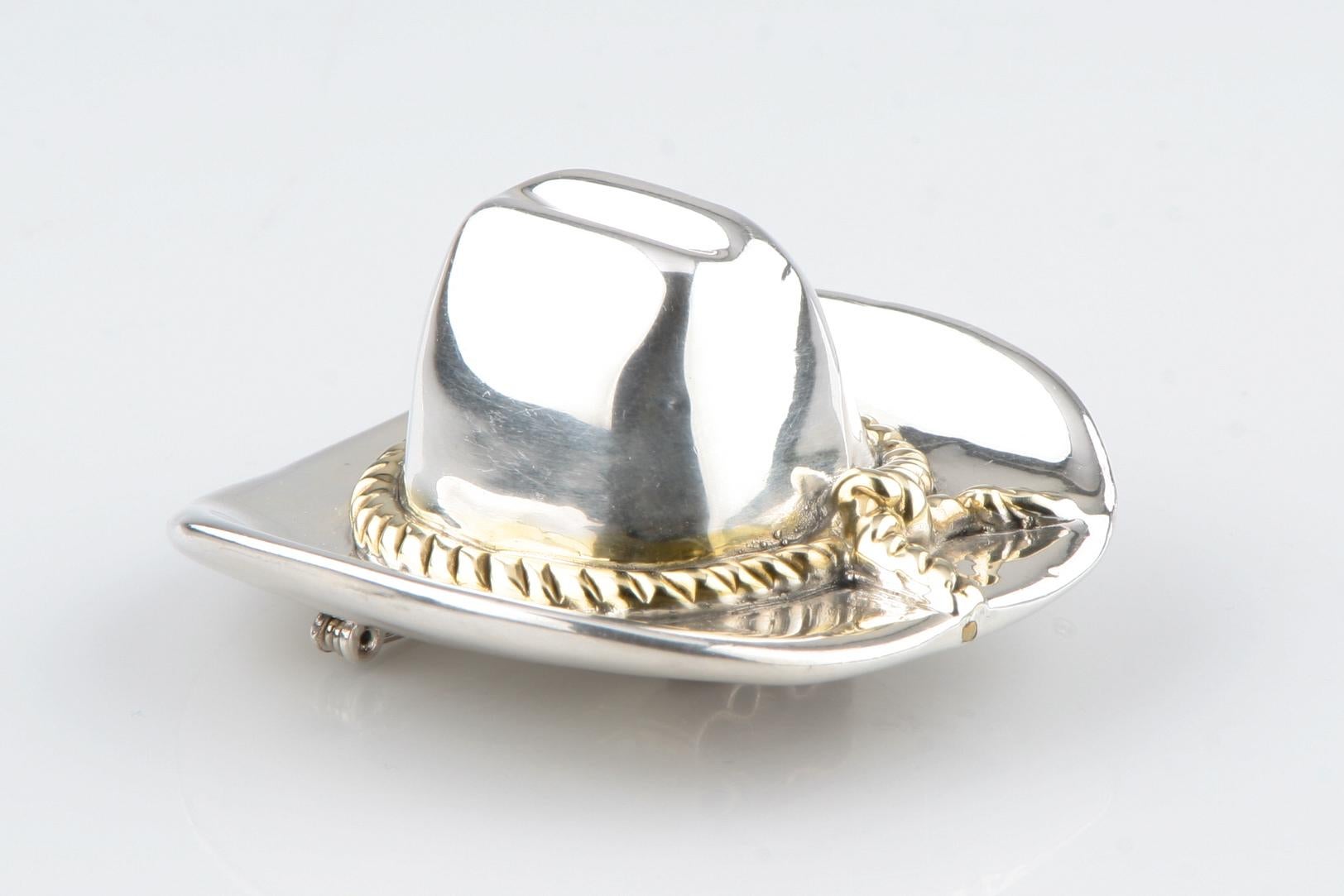 Gorgeous Sterling Silver Cowboy Hat Brooch by Bat-Ami In Good Condition For Sale In Van Nuys, CA