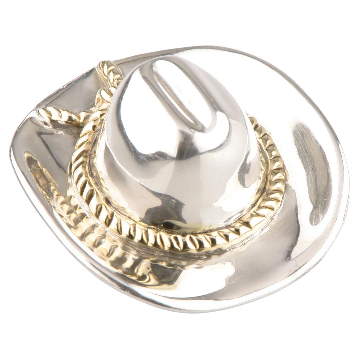 Gorgeous Sterling Silver Cowboy Hat Brooch by Bat-Ami For Sale