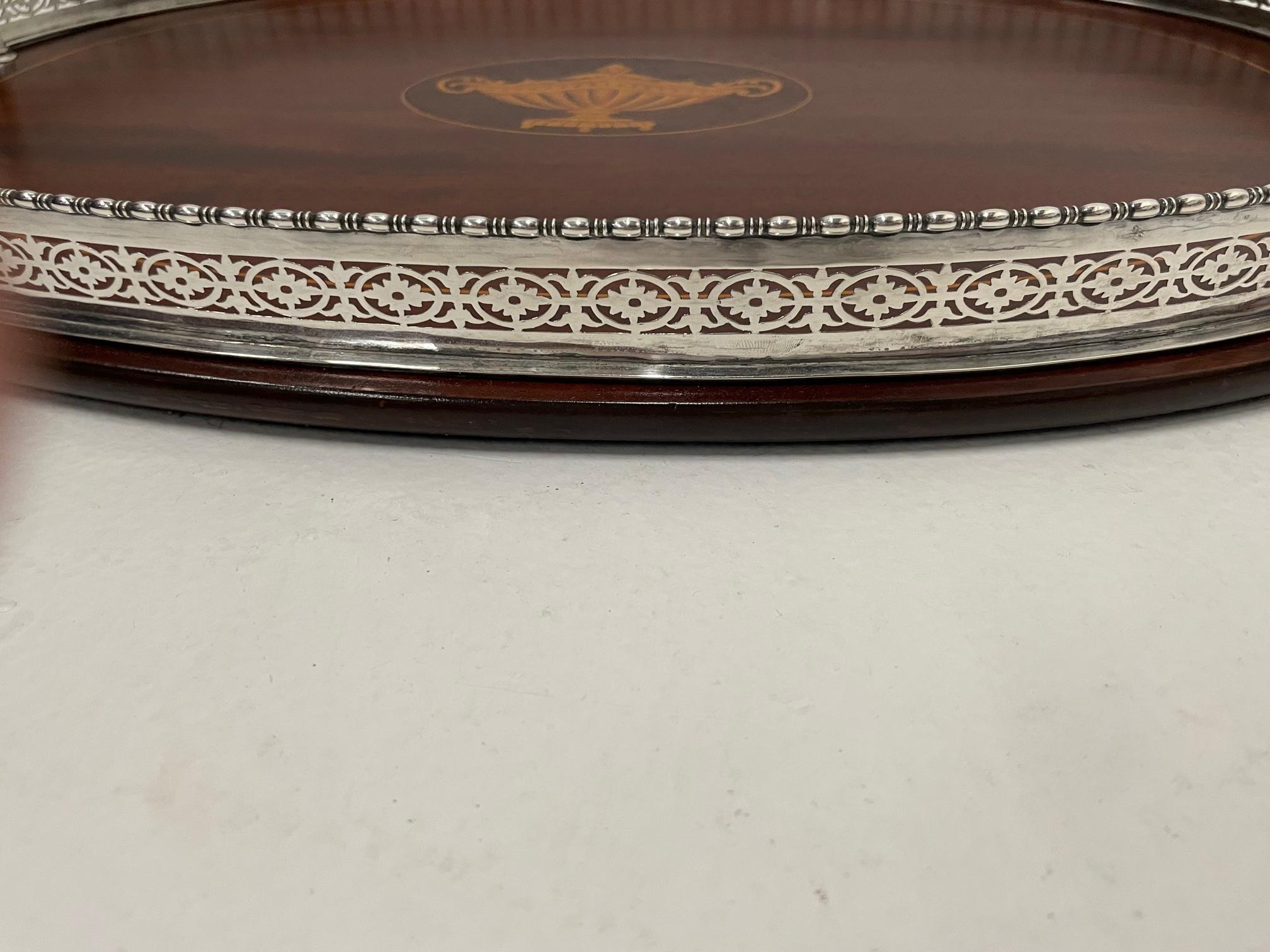Early 20th Century Gorgeous Sterling Silver Mounted & Mahogany Serving Tray For Sale