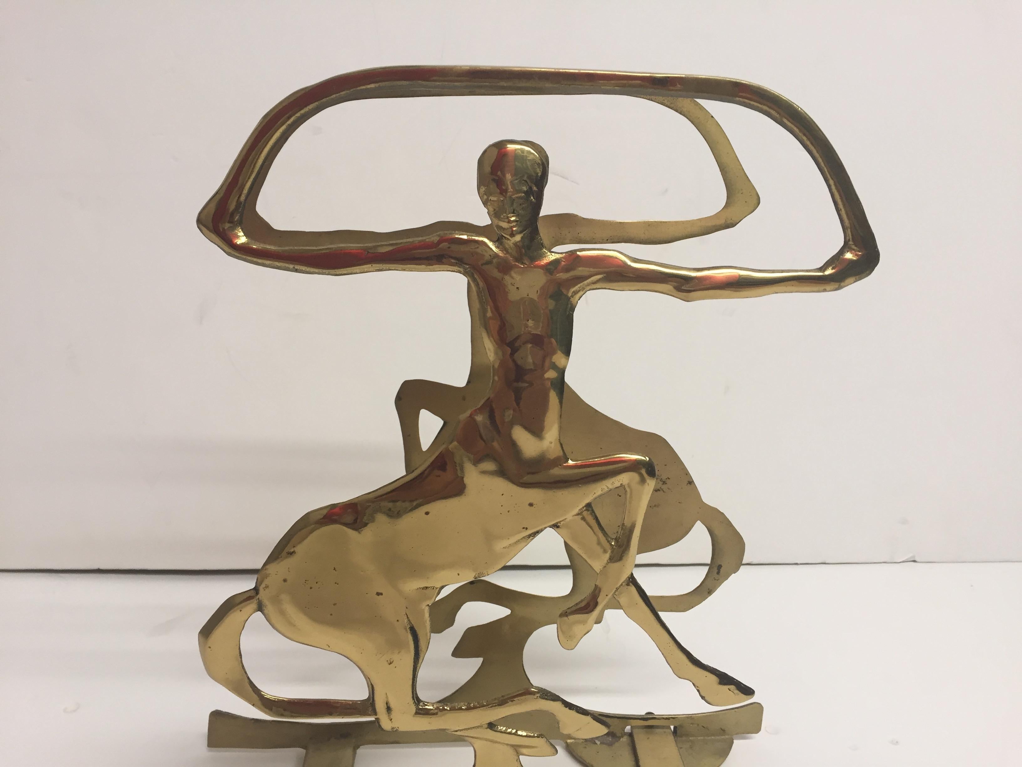 Gorgeous Stylized Deco Figural Brass Magazine Rack In Excellent Condition In Hopewell, NJ