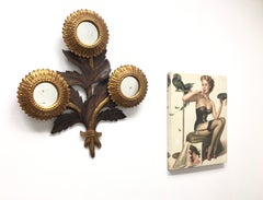 Gorgeous Sunflower Sunburst Gilded Wood Mirror, Toleware Tole Walldecoration