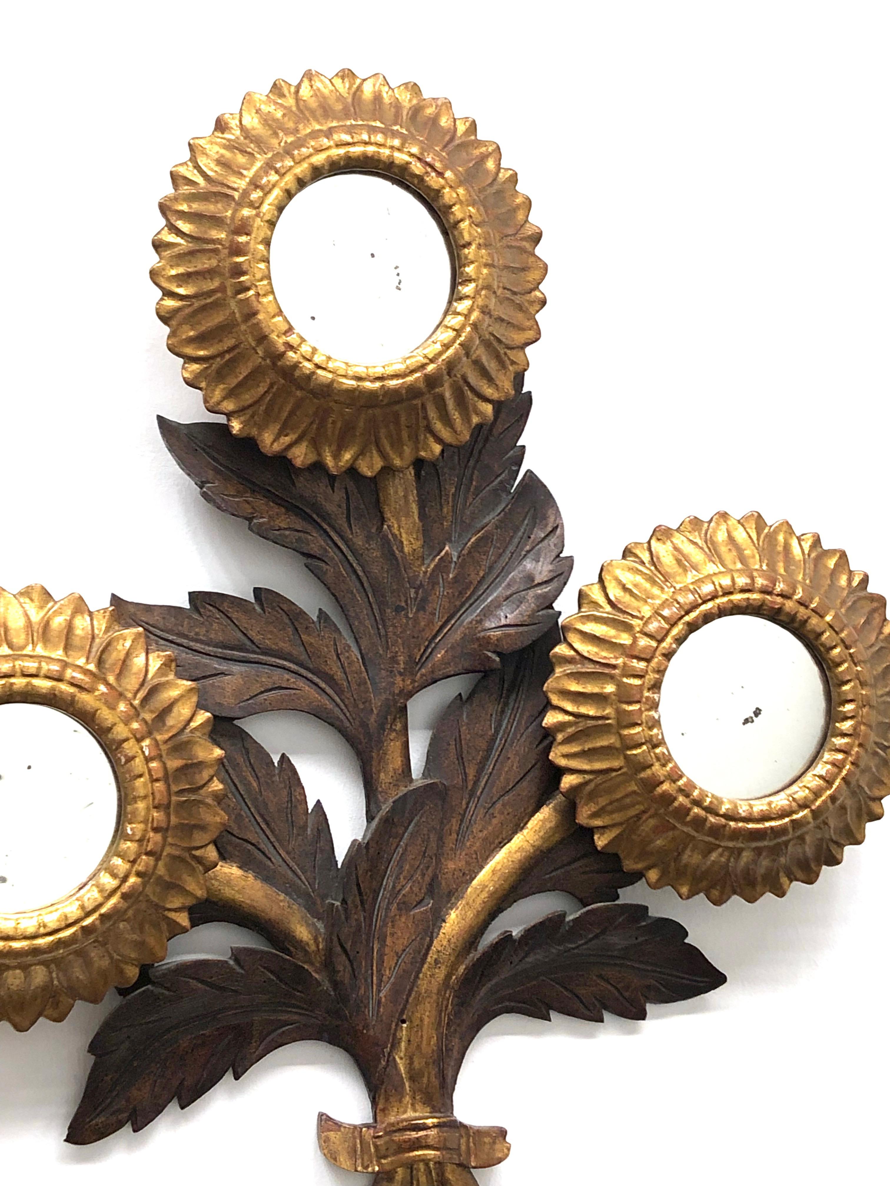 Gorgeous Sunflower Sunburst Gilded Wood Mirror, Toleware Tole Walldecoration 1
