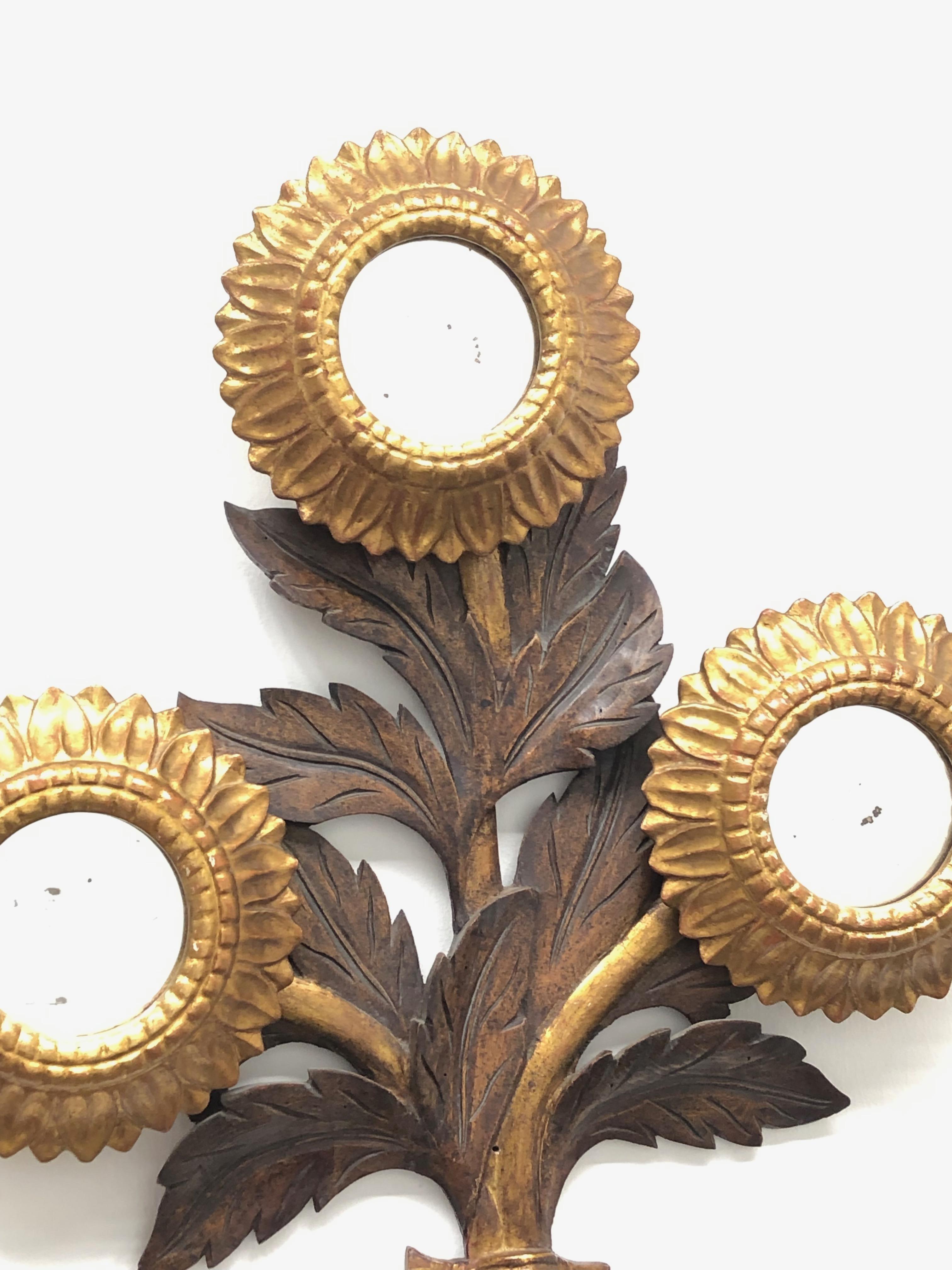 Gorgeous Sunflower Sunburst Gilded Wood Mirror, Toleware Tole Walldecoration 2