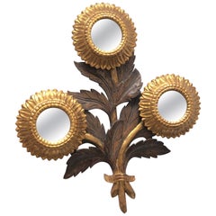 Gorgeous Sunflower Sunburst Gilded Wood Mirror, Toleware Tole Walldecoration