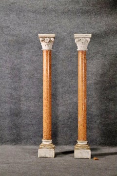 Gorgeous Tall 66 Inch Pair Corinthian Carved Marble Columns