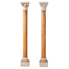 Gorgeous Tall 66 Inch Pair Corinthian Carved Marble Columns