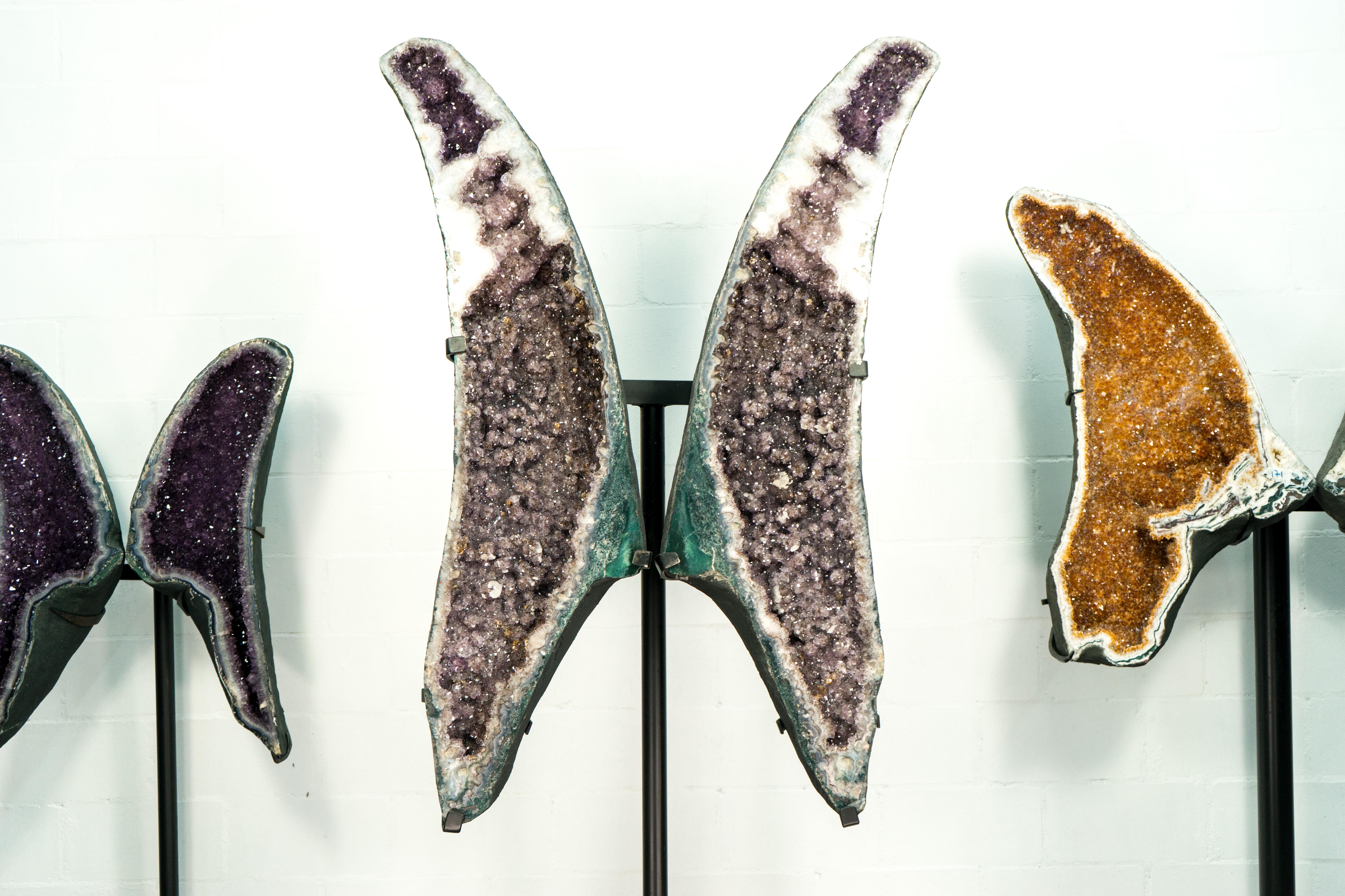 Gorgeous Tall Amethyst Geode Wings with Rare Inclusions and Lavender Amethyst For Sale 4