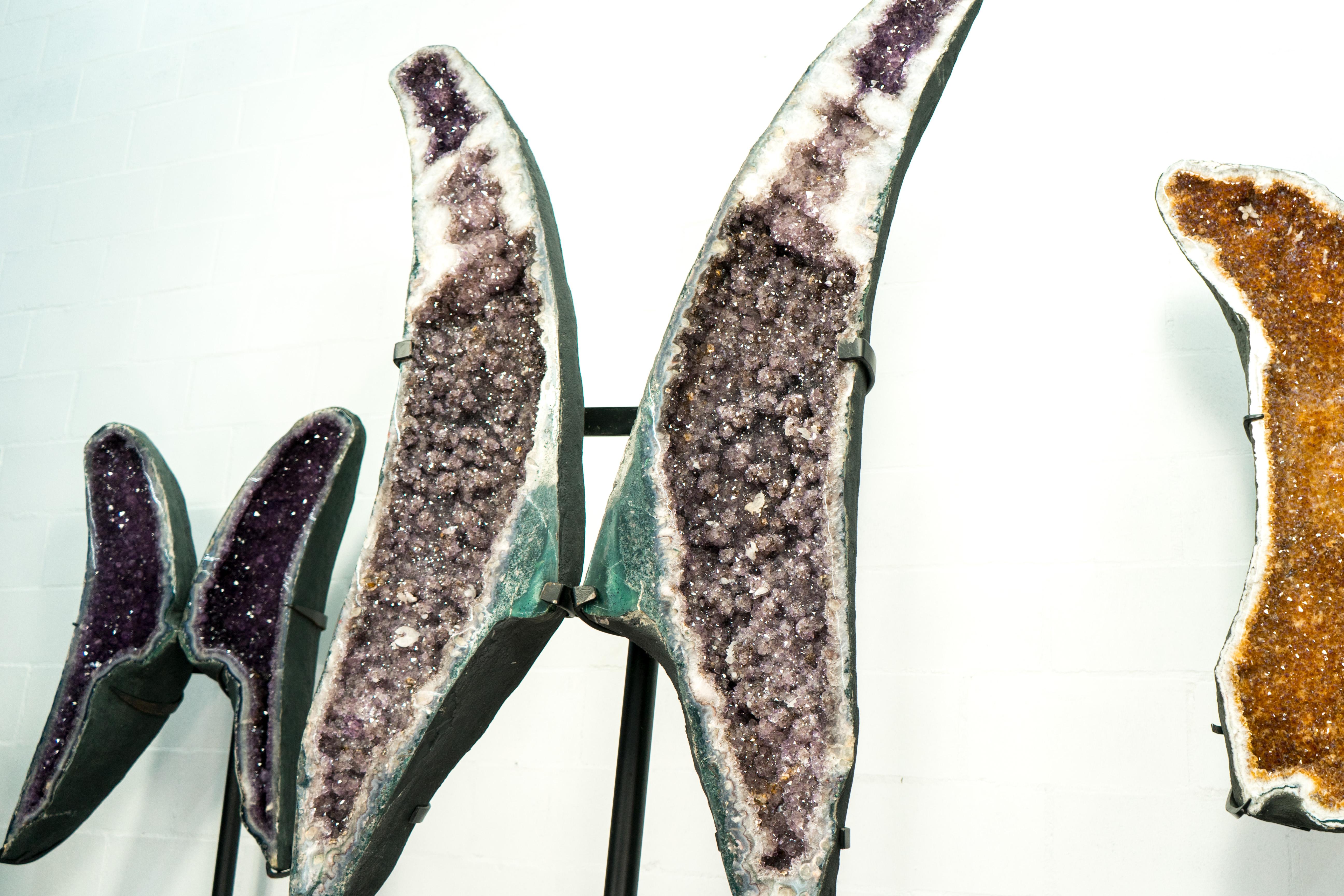 Gorgeous Tall Amethyst Geode Wings with Rare Inclusions and Lavender Amethyst For Sale 3