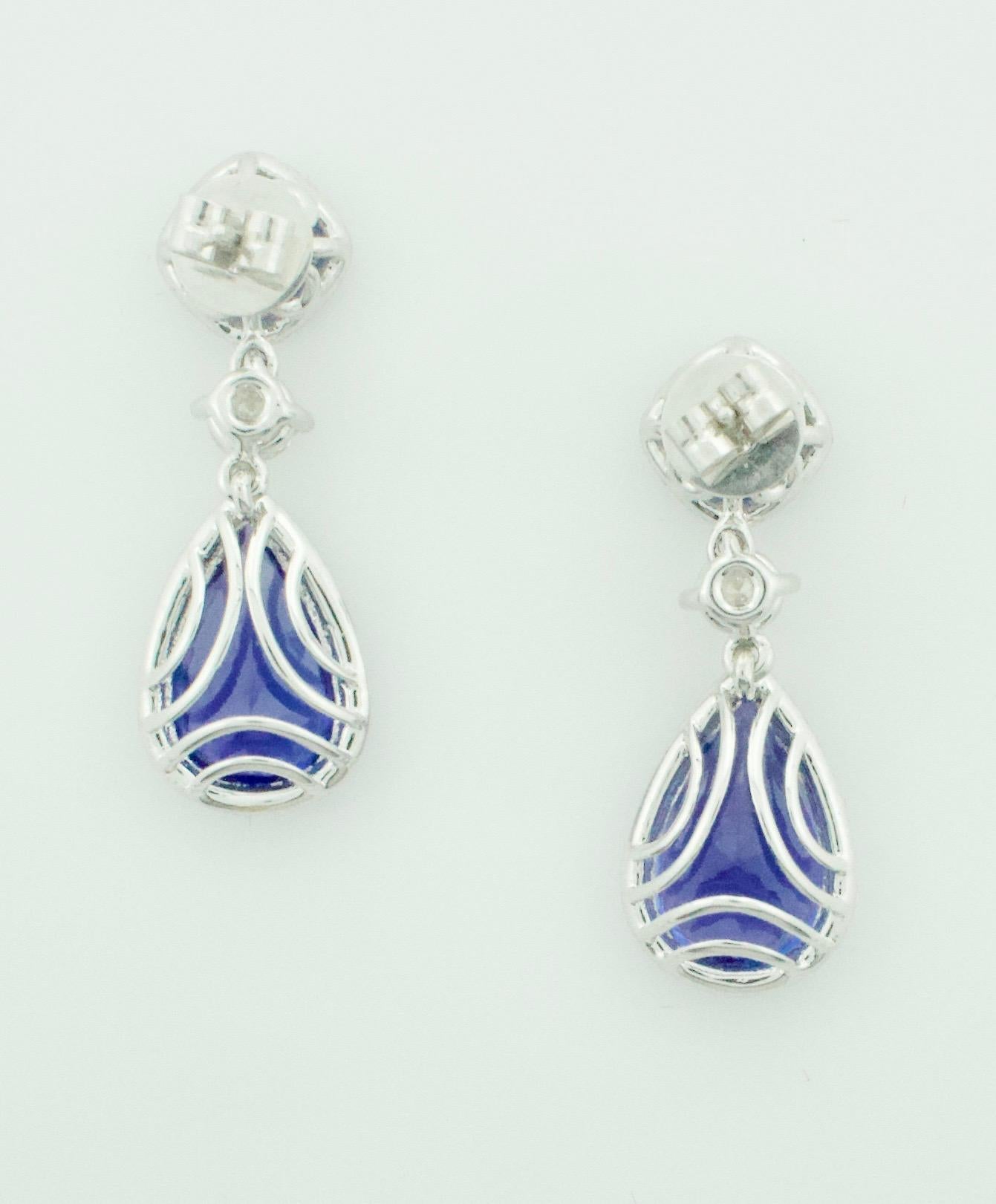 Gorgeous Tanzanite and Diamond Dangling Earrings in 18k For Sale 1
