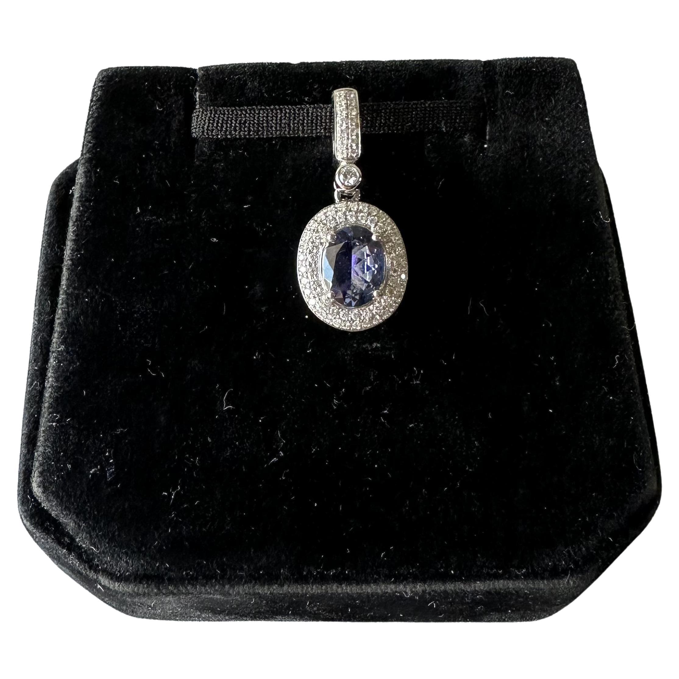 Precioso Colgante de Tanzanita y Diamante en Oro Blanco de 14kt, Nuevo