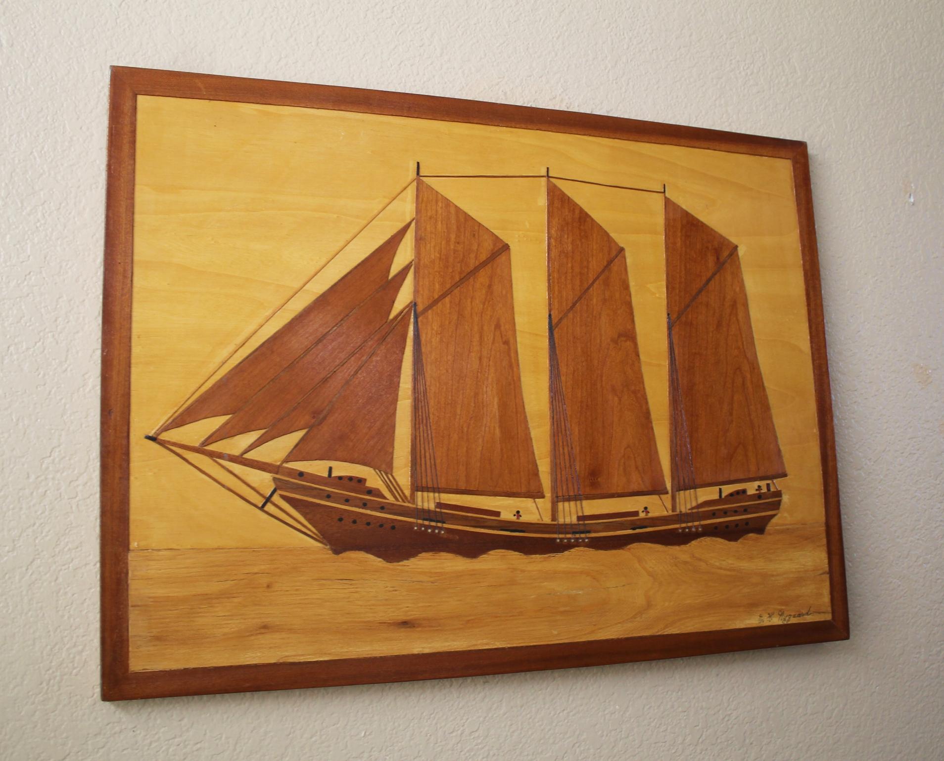 TEAK & BIRCH
HAND CARVED
DANISH SHIP WALL ART!
BEAUTIFUL!

SIGNED NGGAARD

Circa 1955

Mid Century Danish Modern Expressionism
Dimensions:  

This mid century carved wood ship art is a masterpiece of carving and handcrafted execution!  It's rich