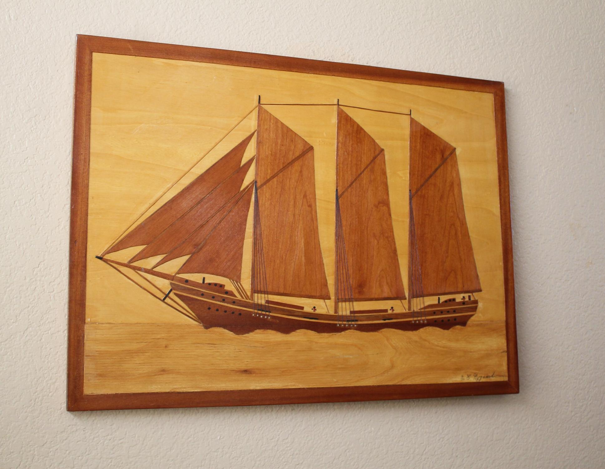 20th Century Gorgeous! Teak Wood Carved Ship Wall Art Danish Modern Arts & Crafts Nggaard For Sale