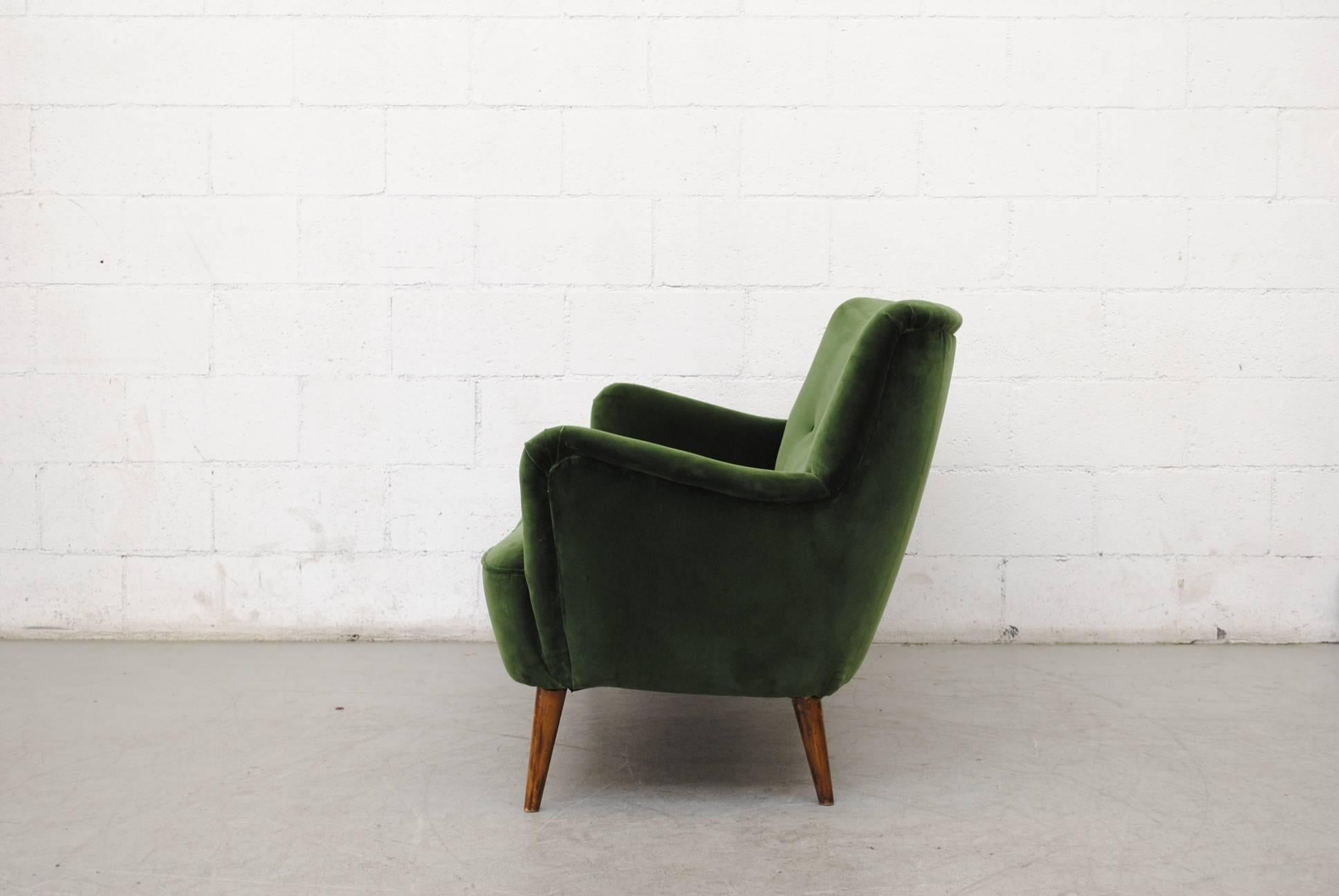 Mid-Century Modern Gorgeous Theo Ruth Emerald Green Velvet Sofa