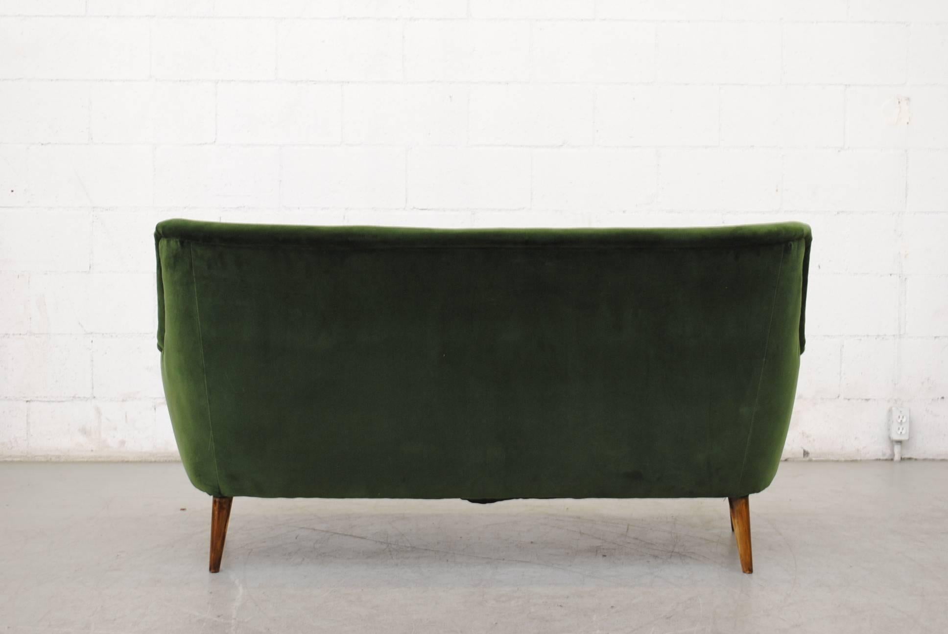 Gorgeous Theo Ruth Emerald Green Velvet Sofa In Good Condition In Los Angeles, CA