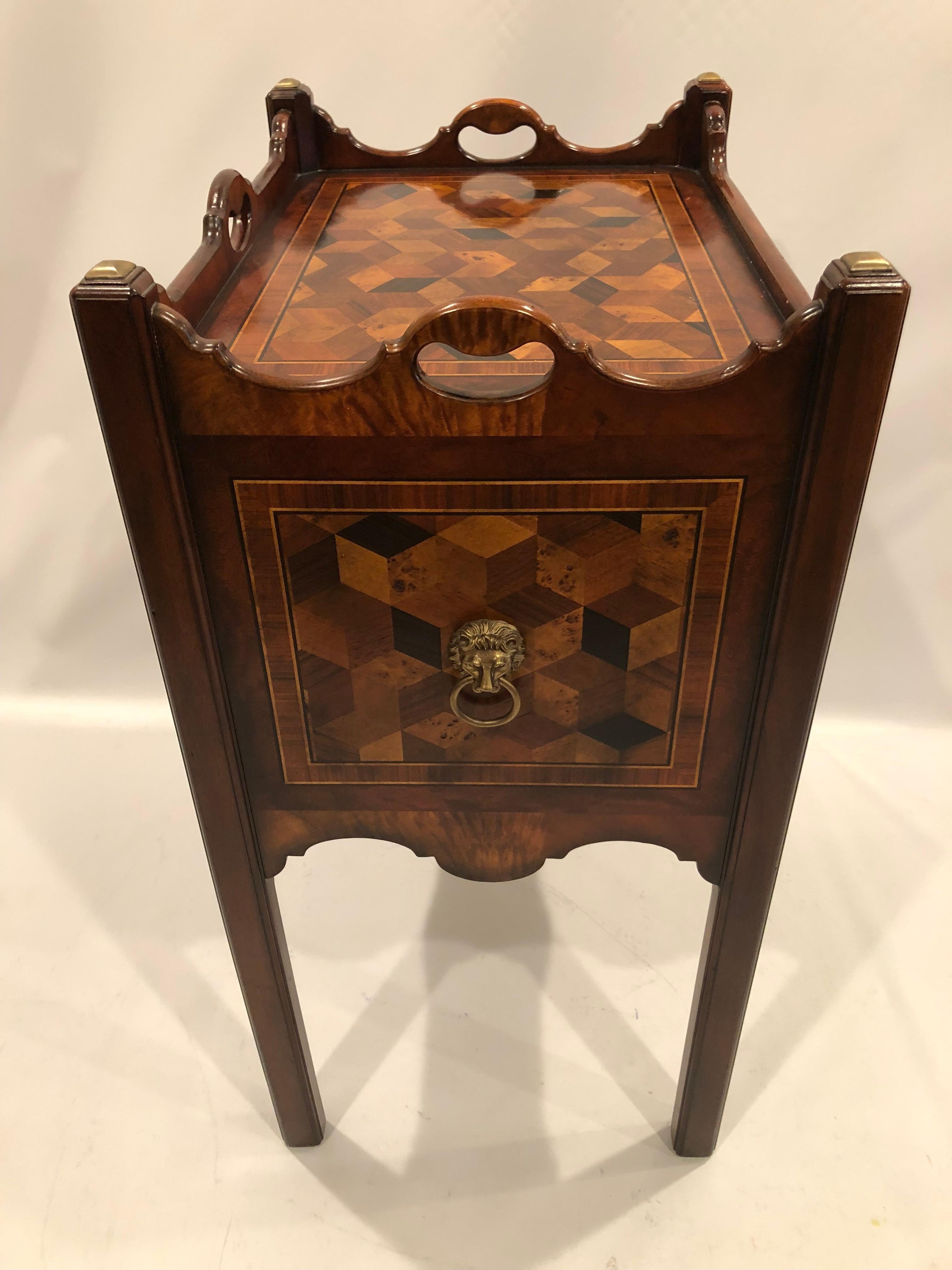 Gorgeous Theodore Alexander Althorp Mixed Wood Parquetry Cabinet Side Table 4