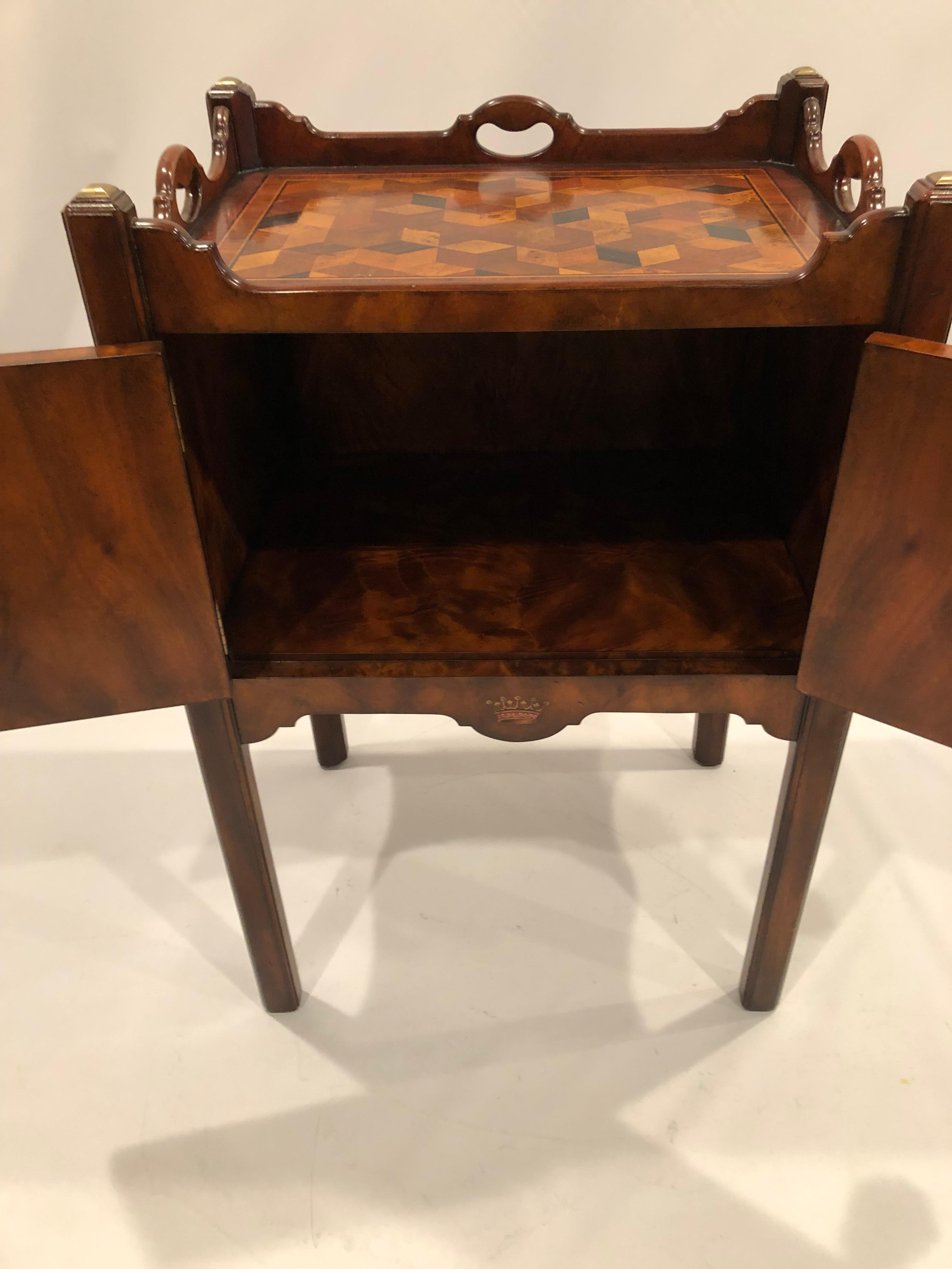 Vietnamese Gorgeous Theodore Alexander Althorp Mixed Wood Parquetry Cabinet Side Table