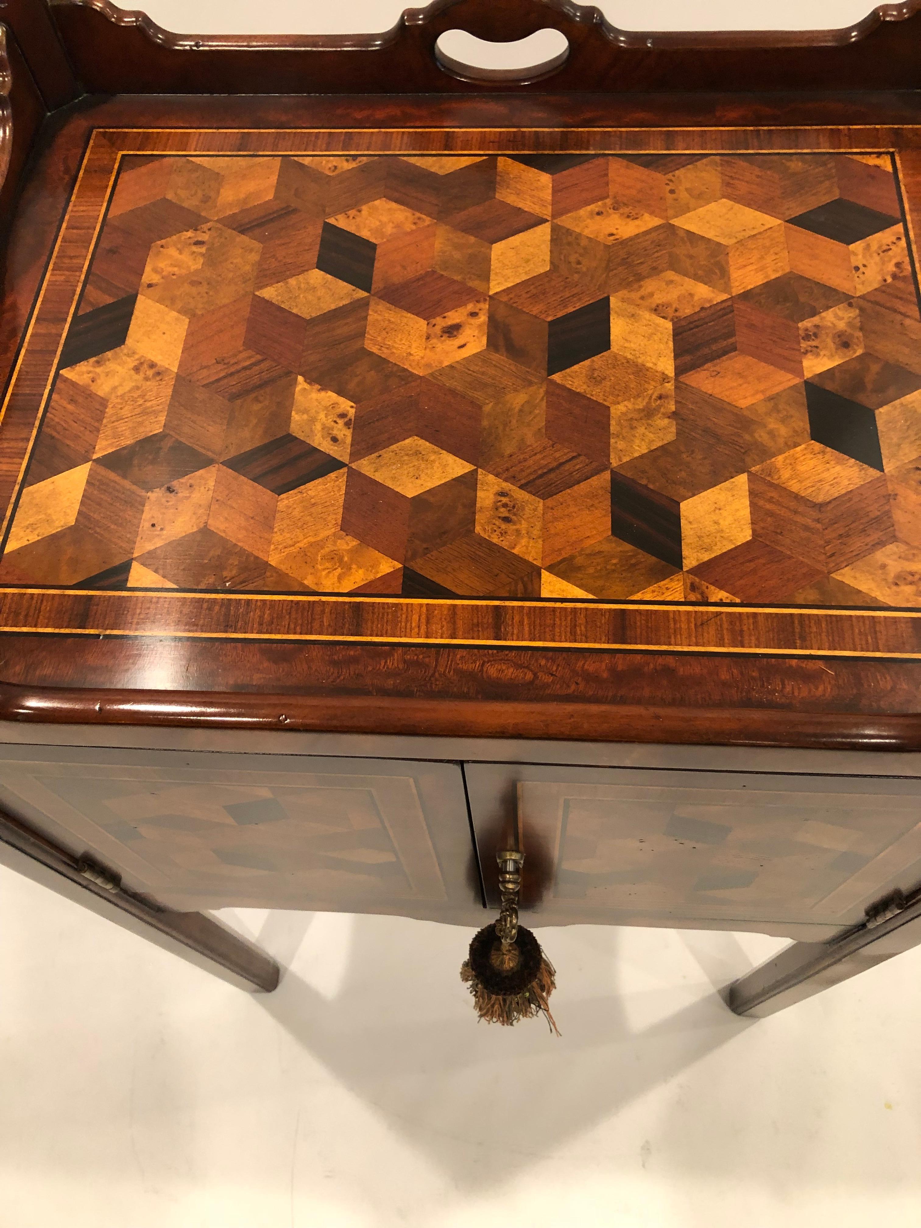 Gorgeous Theodore Alexander Althorp Mixed Wood Parquetry Cabinet Side Table 1