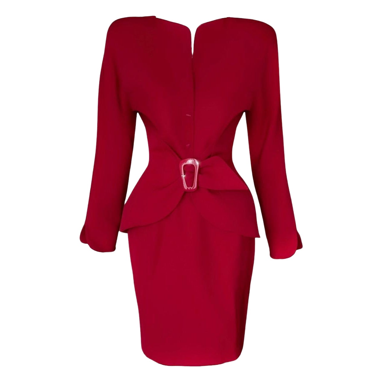 Precioso Traje Falda Escultural Rojo Vibrante Thierry Mugeler 1990