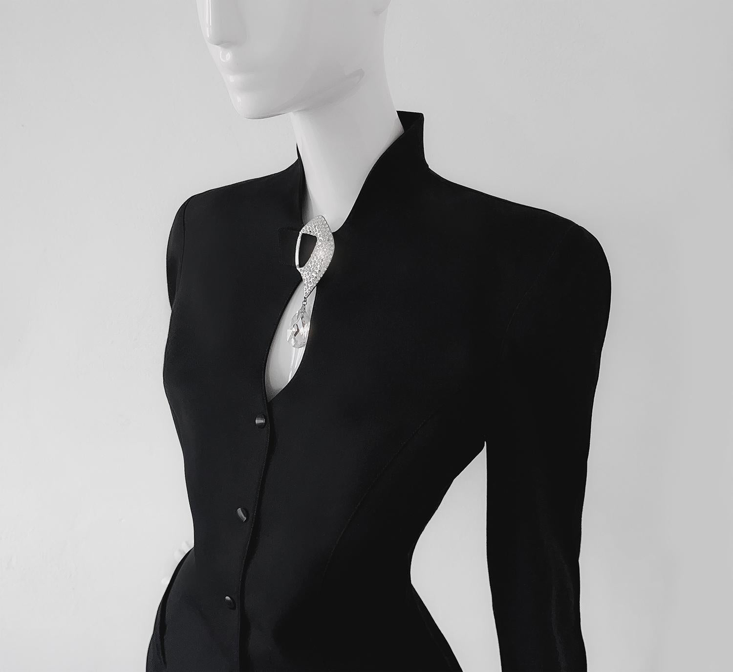 Women's Gorgeous Thierry Mugler Crystal Glam Ensemble Sculptural Black Jacket Skirt Set  For Sale