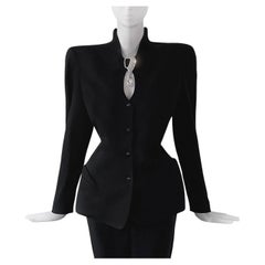 Gorgeous Thierry Mugler Crystal Glam Ensemble Sculptural Black Jacket Skirt Set