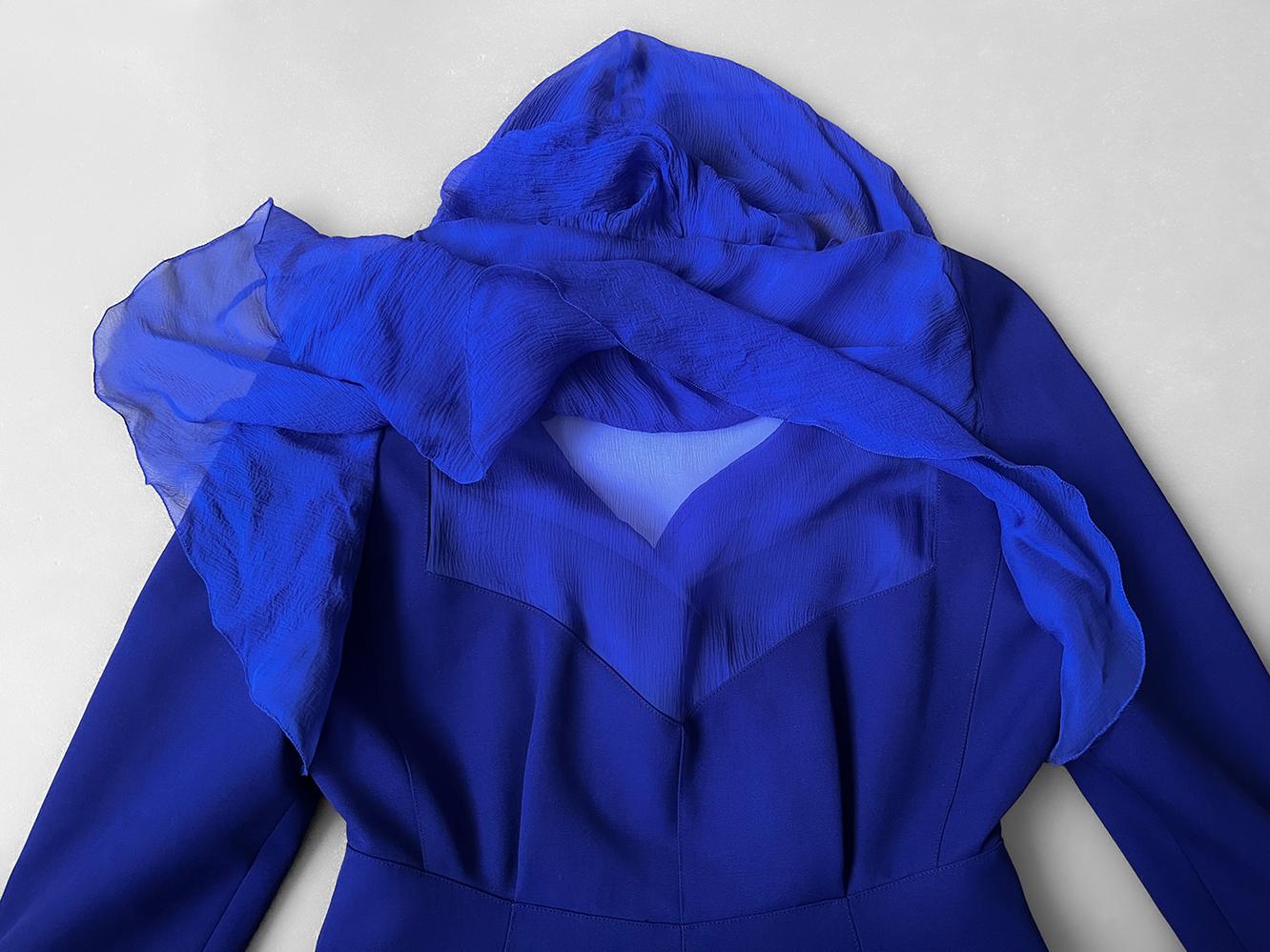 Gorgeous Thierry Mugler FW 1991 Suit Silk Sheer Hood Jacket Skirt 7