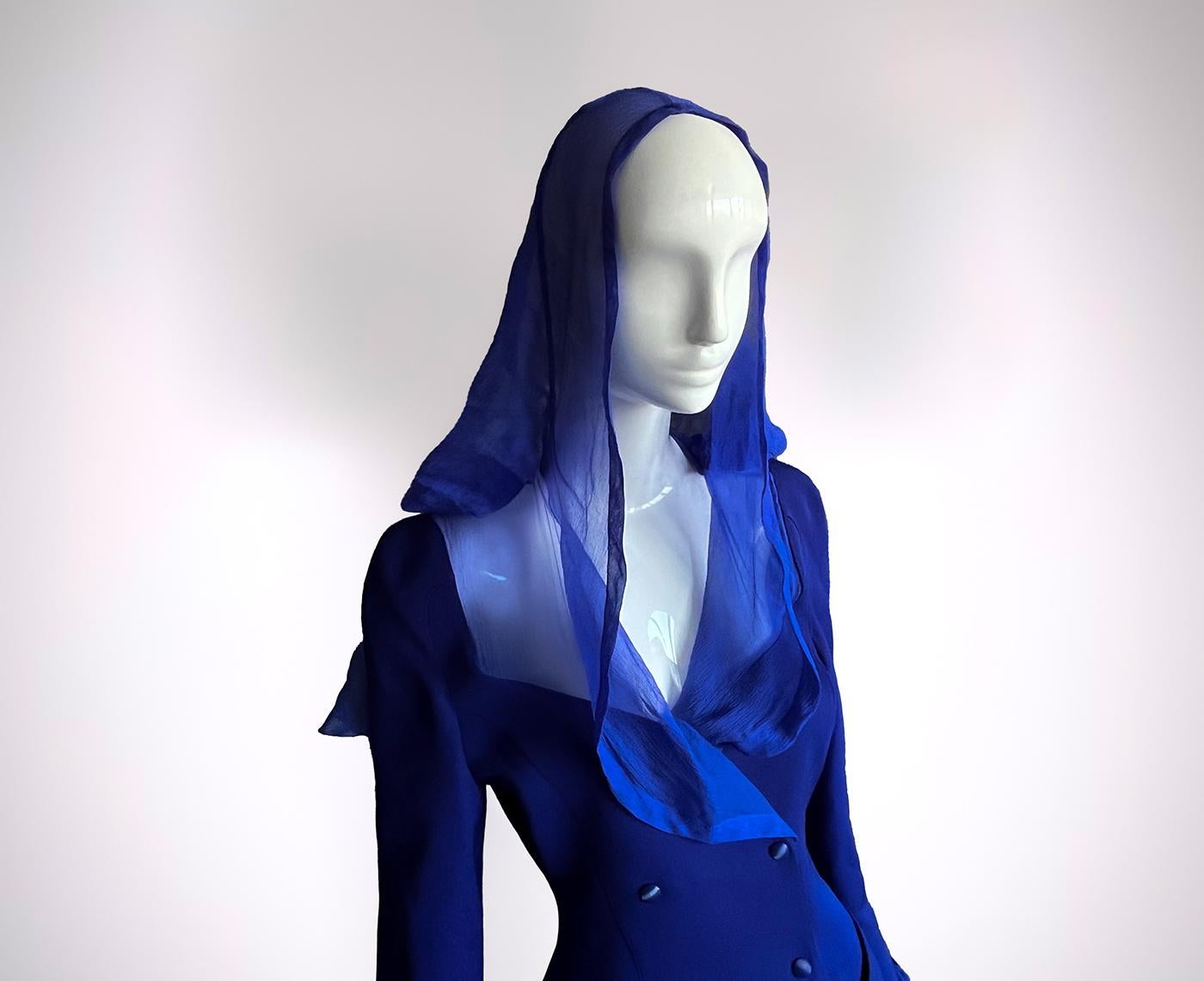 Women's Gorgeous Thierry Mugler FW 1991 Suit Silk Sheer Hood Jacket Skirt