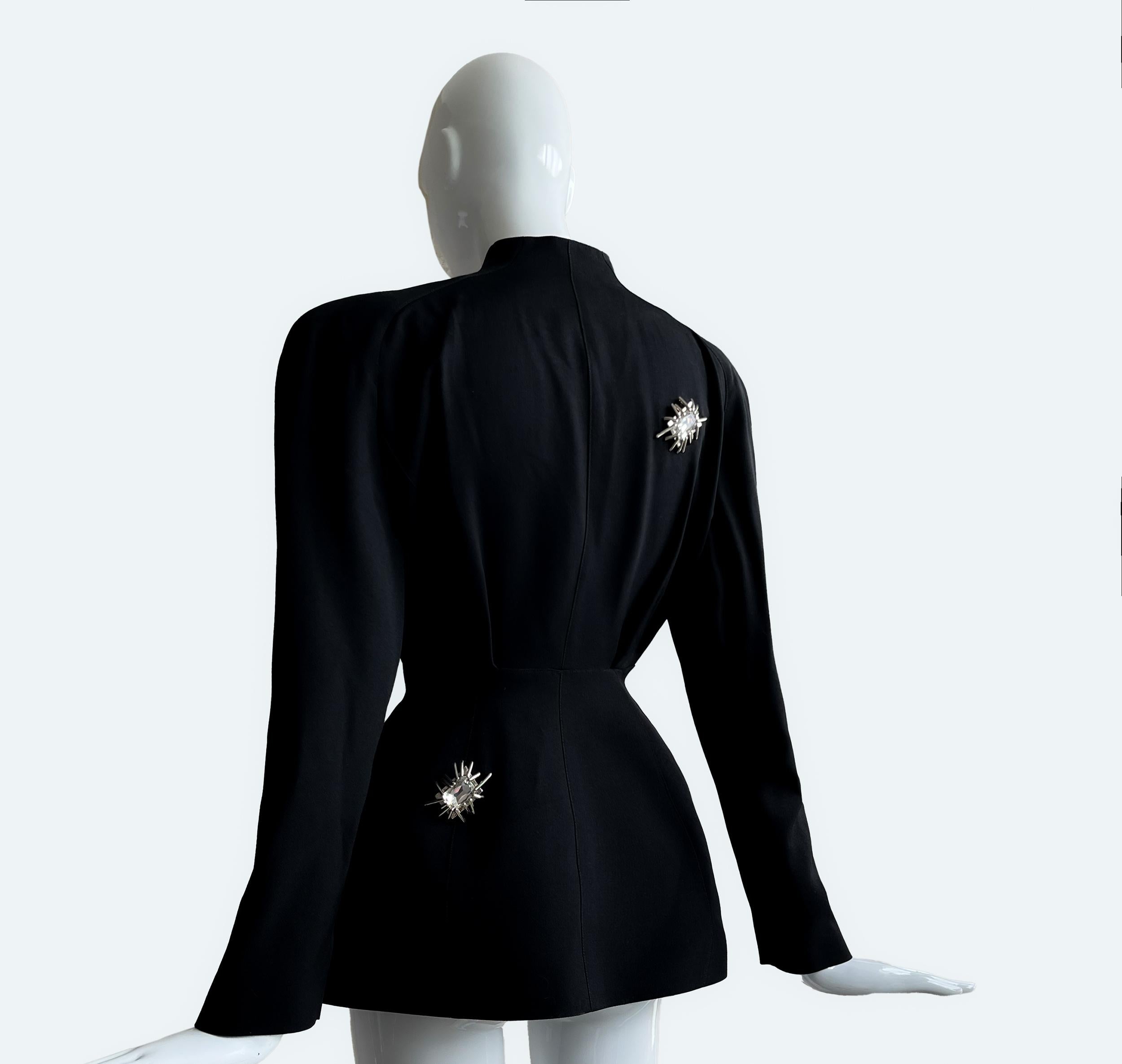Gorgeous Thierry Mugler Jacket Diamond Jewel Rare Dramatic Black Jacket In Good Condition For Sale In Berlin, BE