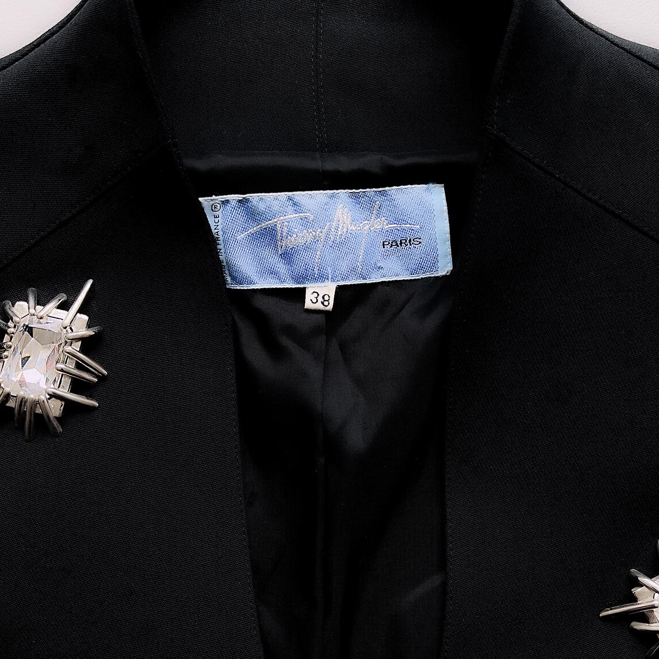 Gorgeous Thierry Mugler Jacket Diamond Jewel Rare Dramatic Black Jacket For Sale 1