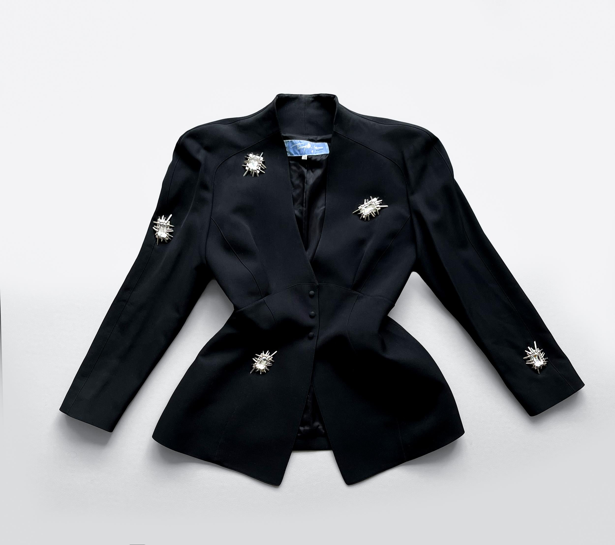 Gorgeous Thierry Mugler Jacket Diamond Jewel Rare Dramatic Black Jacket For Sale 2