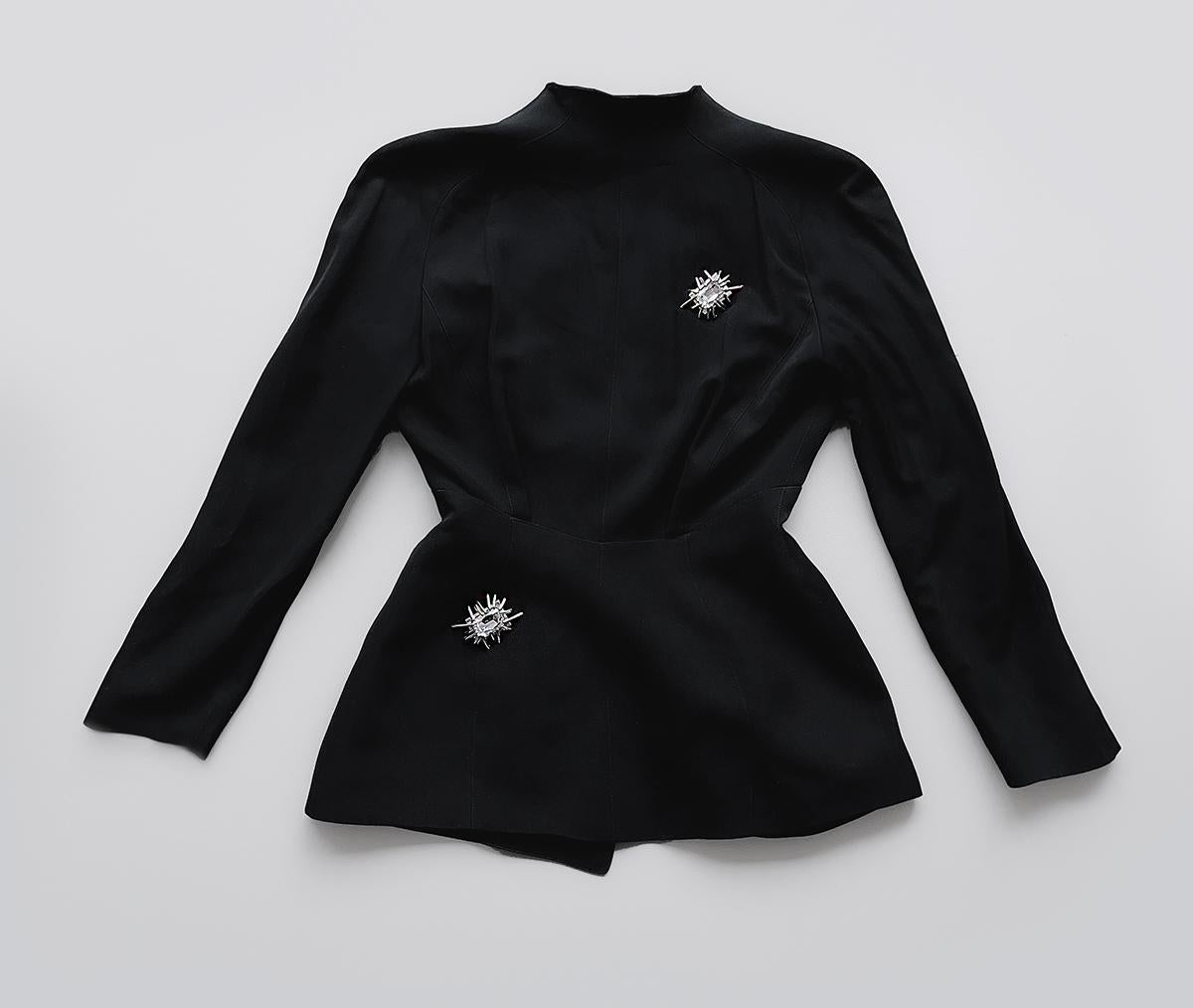 Gorgeous Thierry Mugler Jacket Diamond Jewel Rare Dramatic Black Jacket For Sale 3
