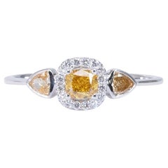 Gorgeous Three Stone Fancy Color Ring with 0.54 Ct Natural Diamonds, AIG Cert