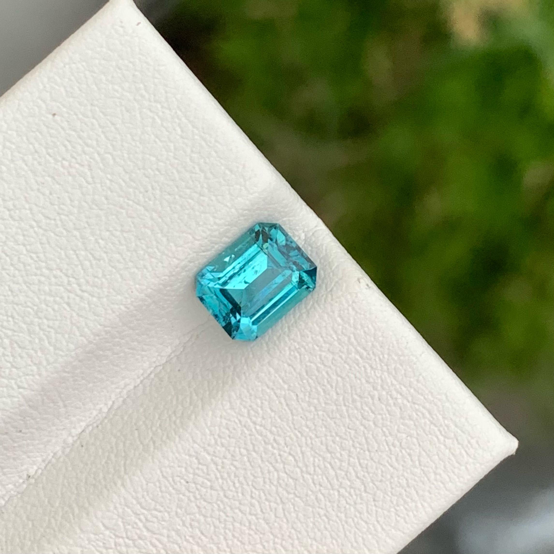 Modern Gorgeous Tiffany Blue Tourmaline 1.65 carats Emerald Cut Natural Afghani Gem For Sale