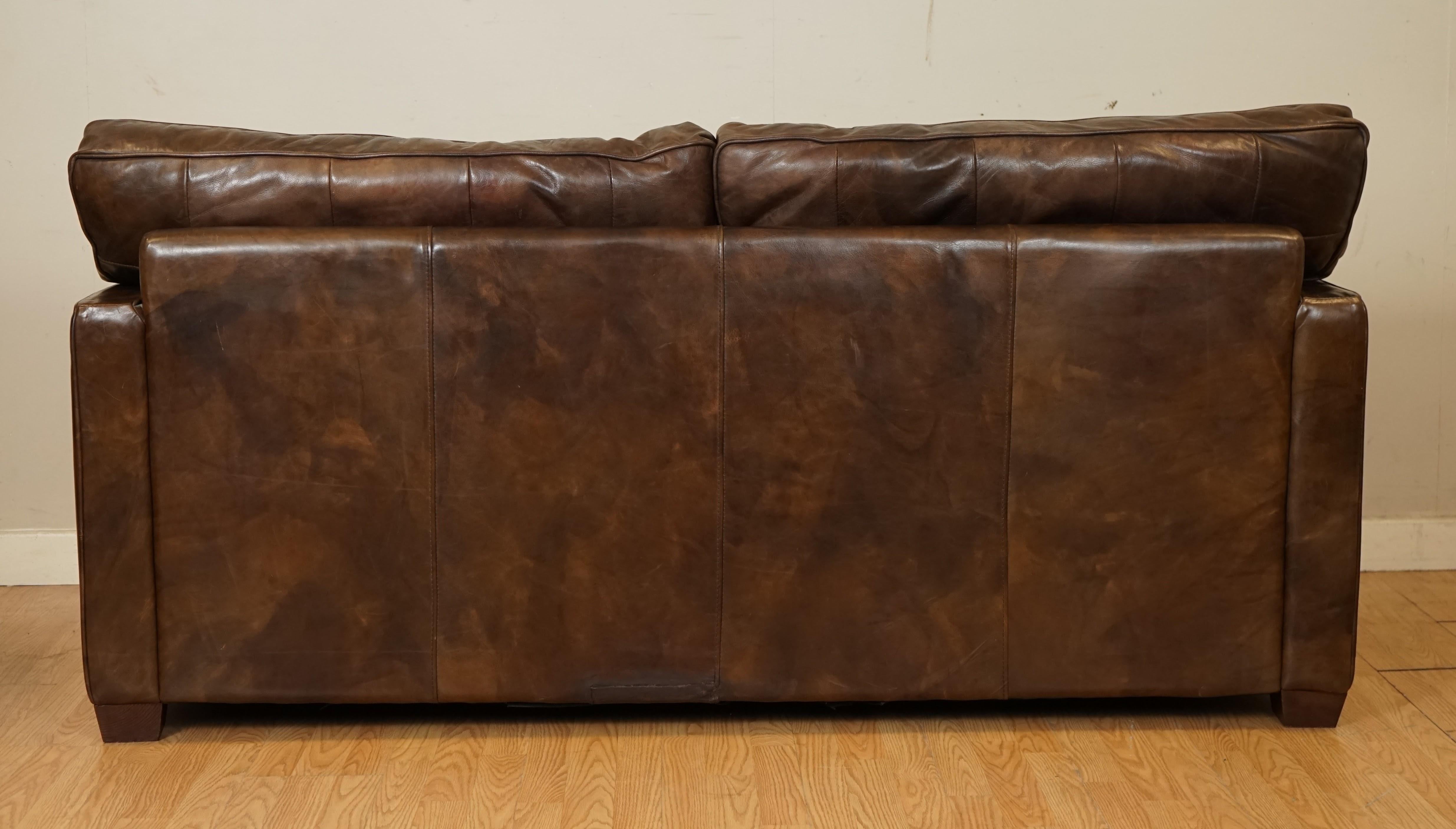 Gorgeous Timothy Oulton Viscount Heritage Brown Leather 2/3 Seater Sofa 7