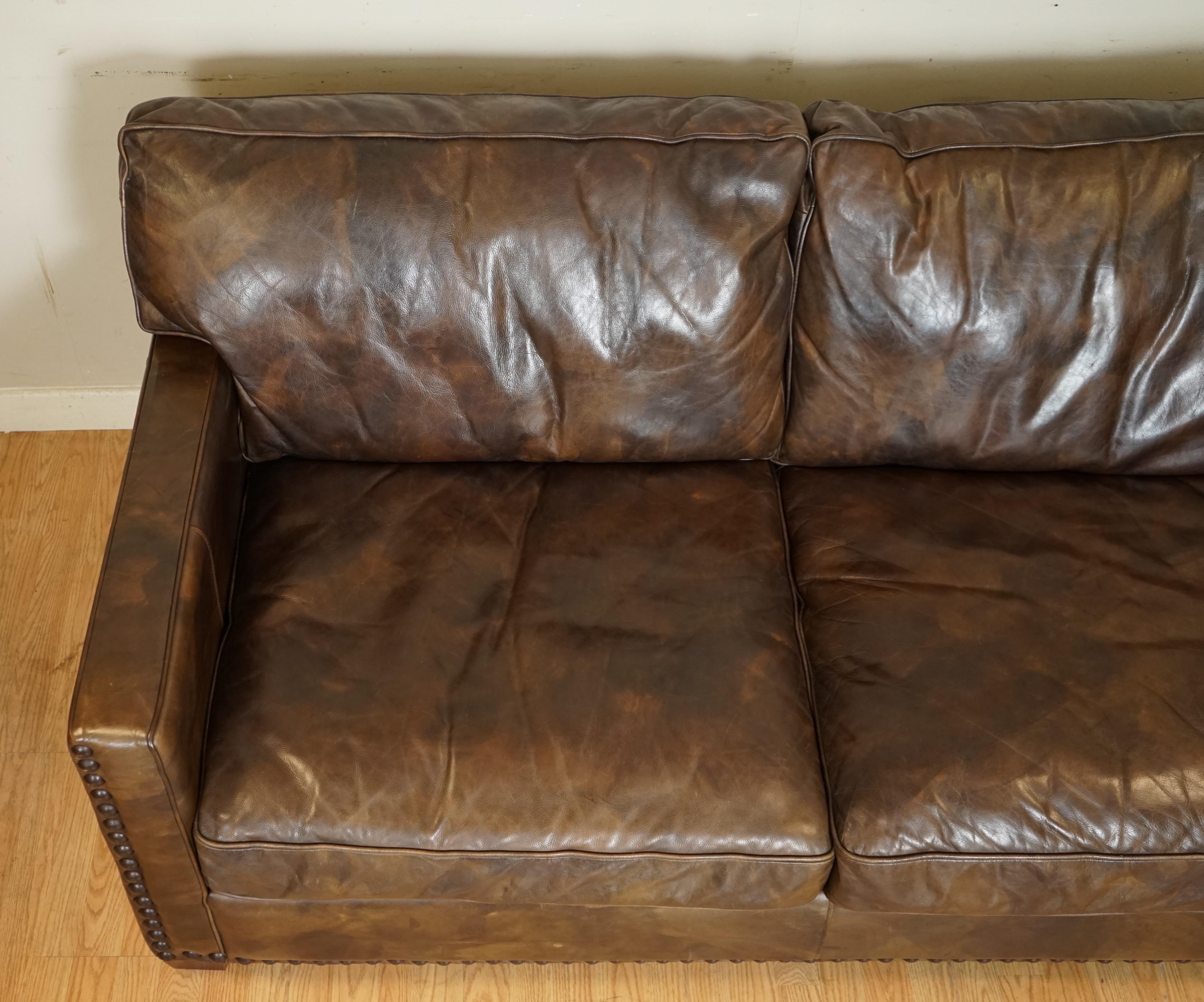 Gorgeous Timothy Oulton Viscount Heritage Brown Leather 2/3 Seater Sofa 1