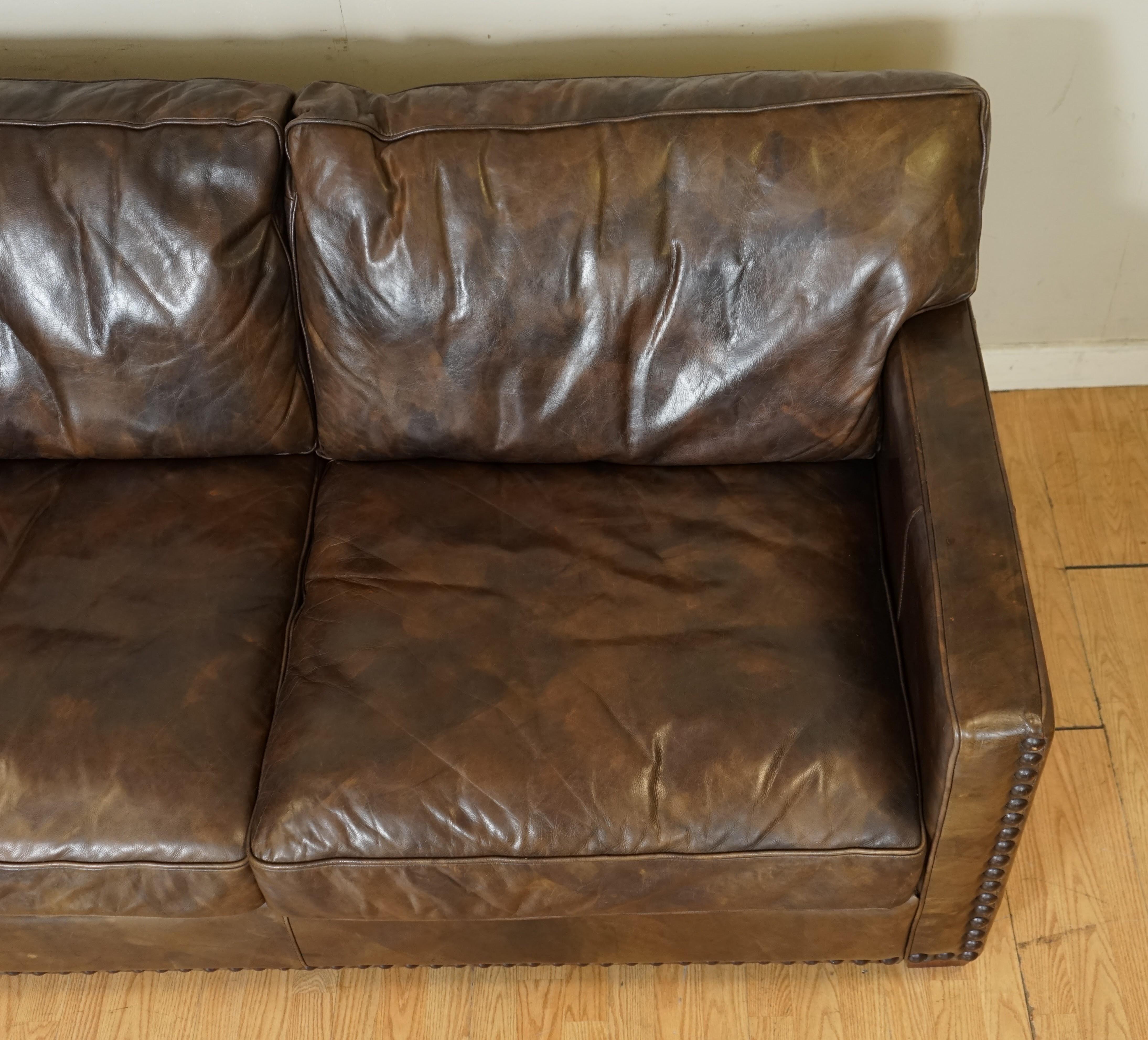 Gorgeous Timothy Oulton Viscount Heritage Brown Leather 2/3 Seater Sofa 2
