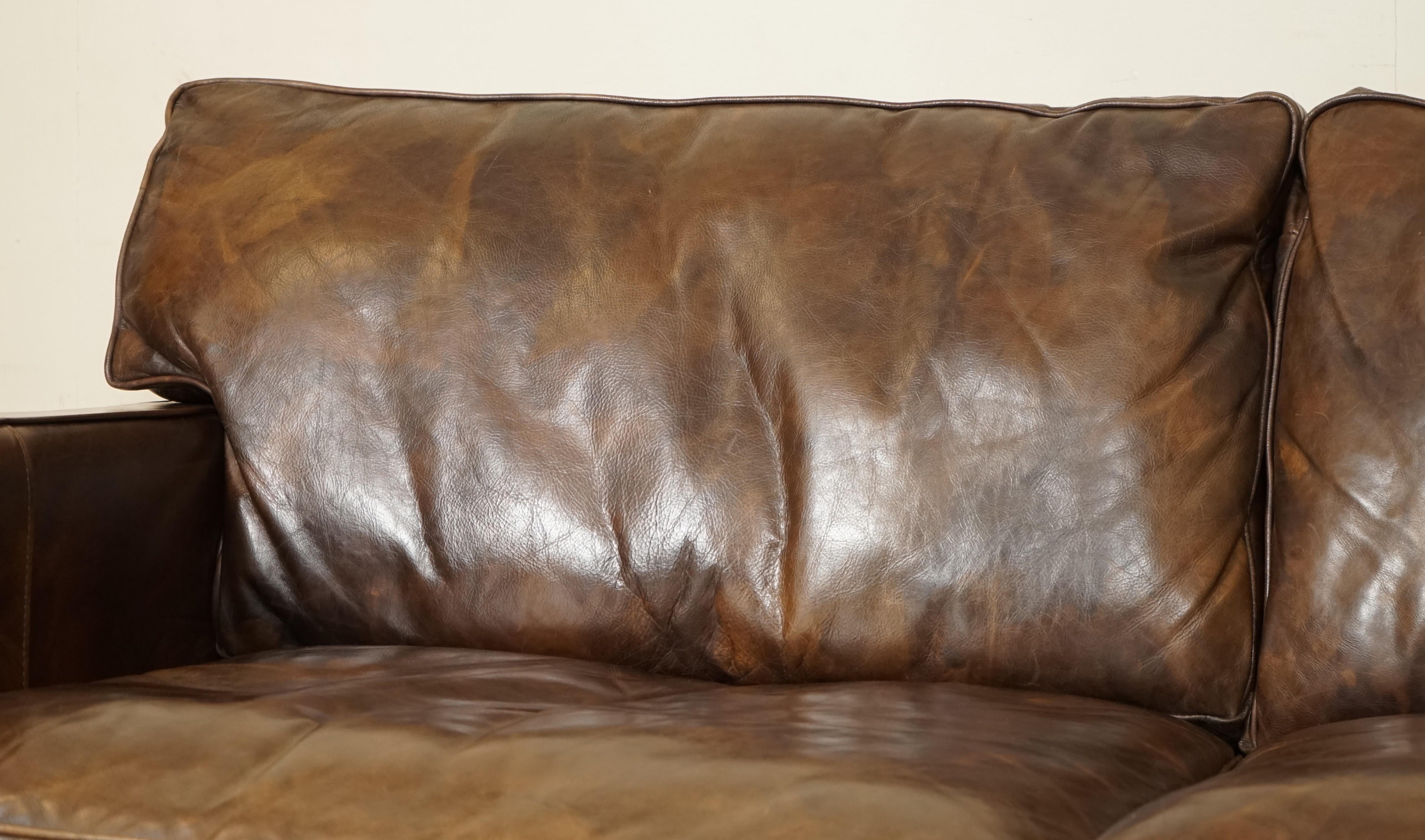 Gorgeous Timothy Oulton Viscount Heritage Brown Leather 2/3 Seater Sofa 4